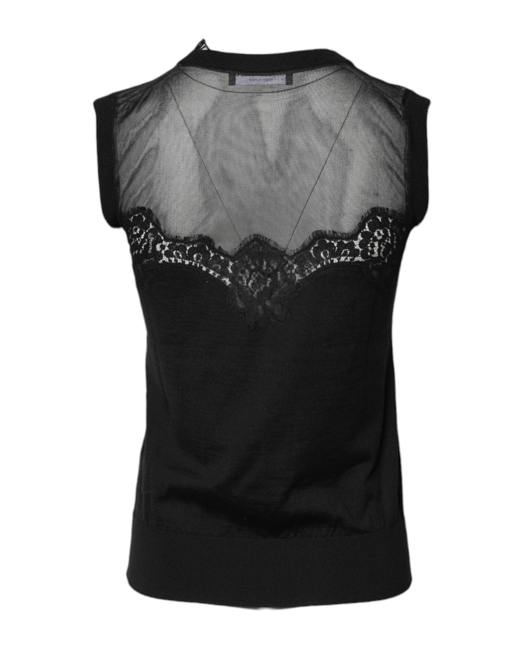Dolce & Gabbana Black Lace Sheer Crew Neck Sleeveless Women's Top (Pre-Owned)