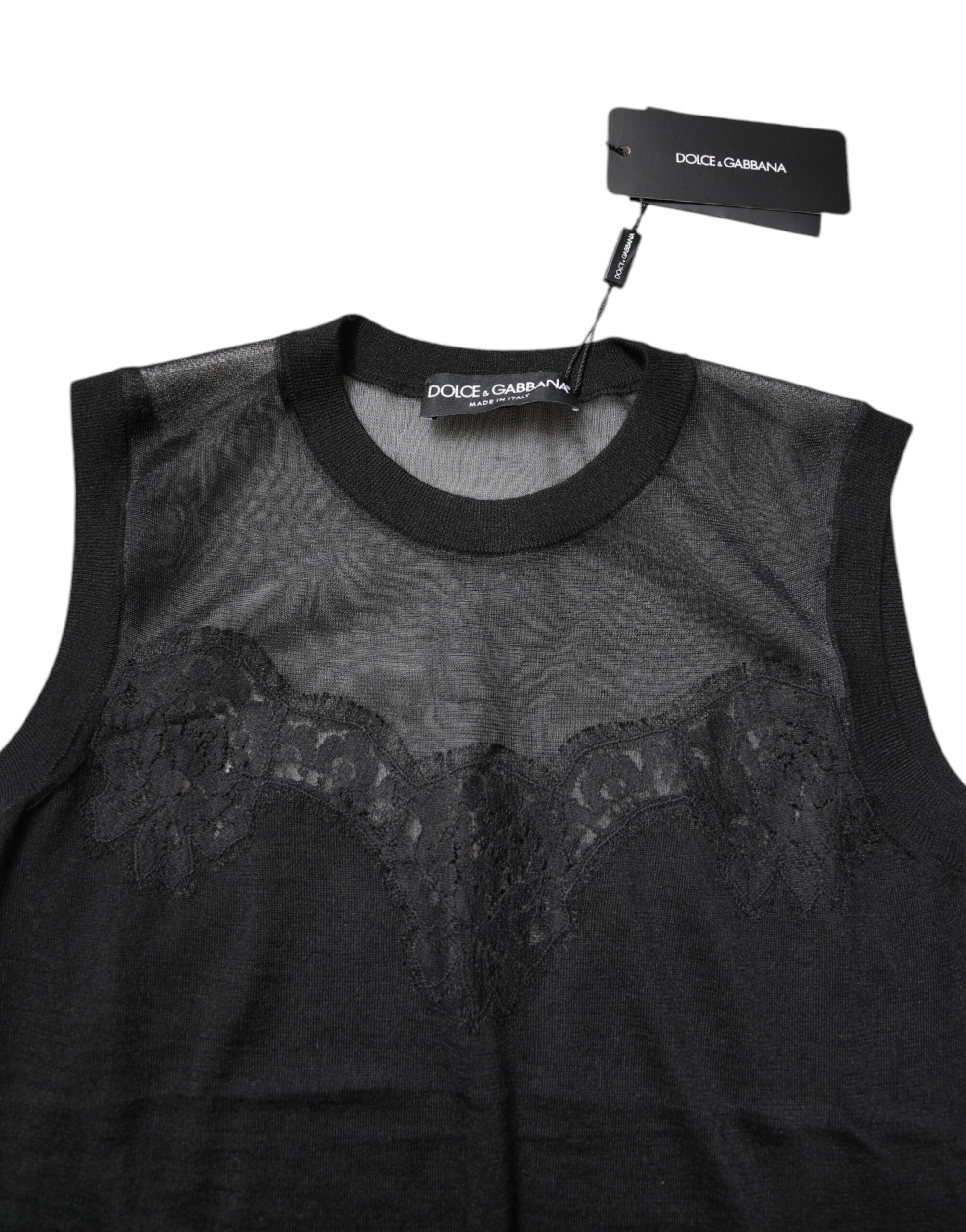 Dolce & Gabbana Black Lace Sheer Crew Neck Sleeveless Women's Top (Pre-Owned)