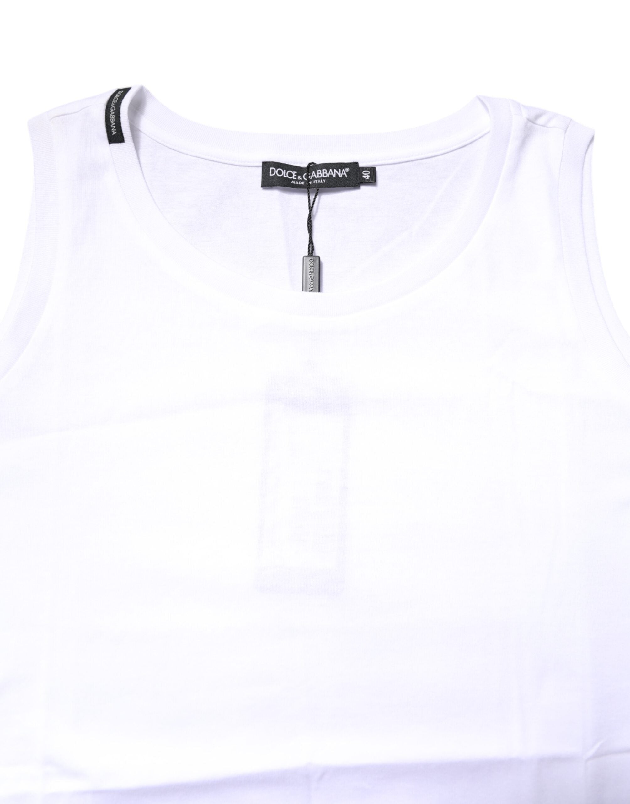 Dolce & Gabbana White Cotton Sleeveless Crew Neck Women's T-shirt (Pre-Owned)