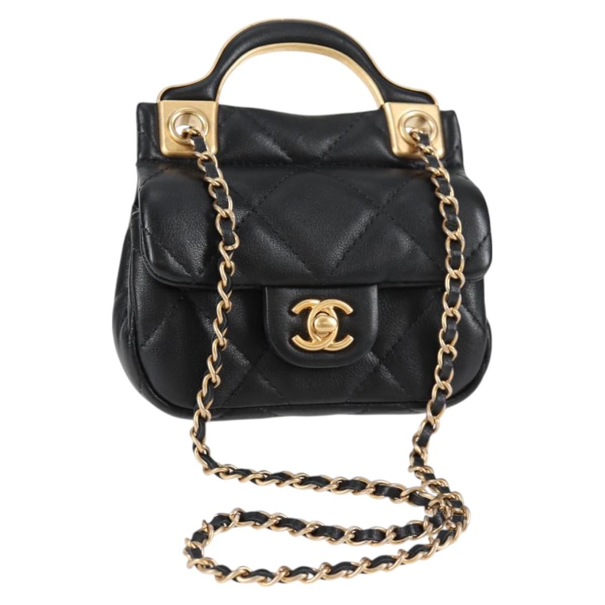 Chanel Lady Handle Flap Card Holder On Chain Quilted Calfskin Black Leather Bag (Pre-Owned)