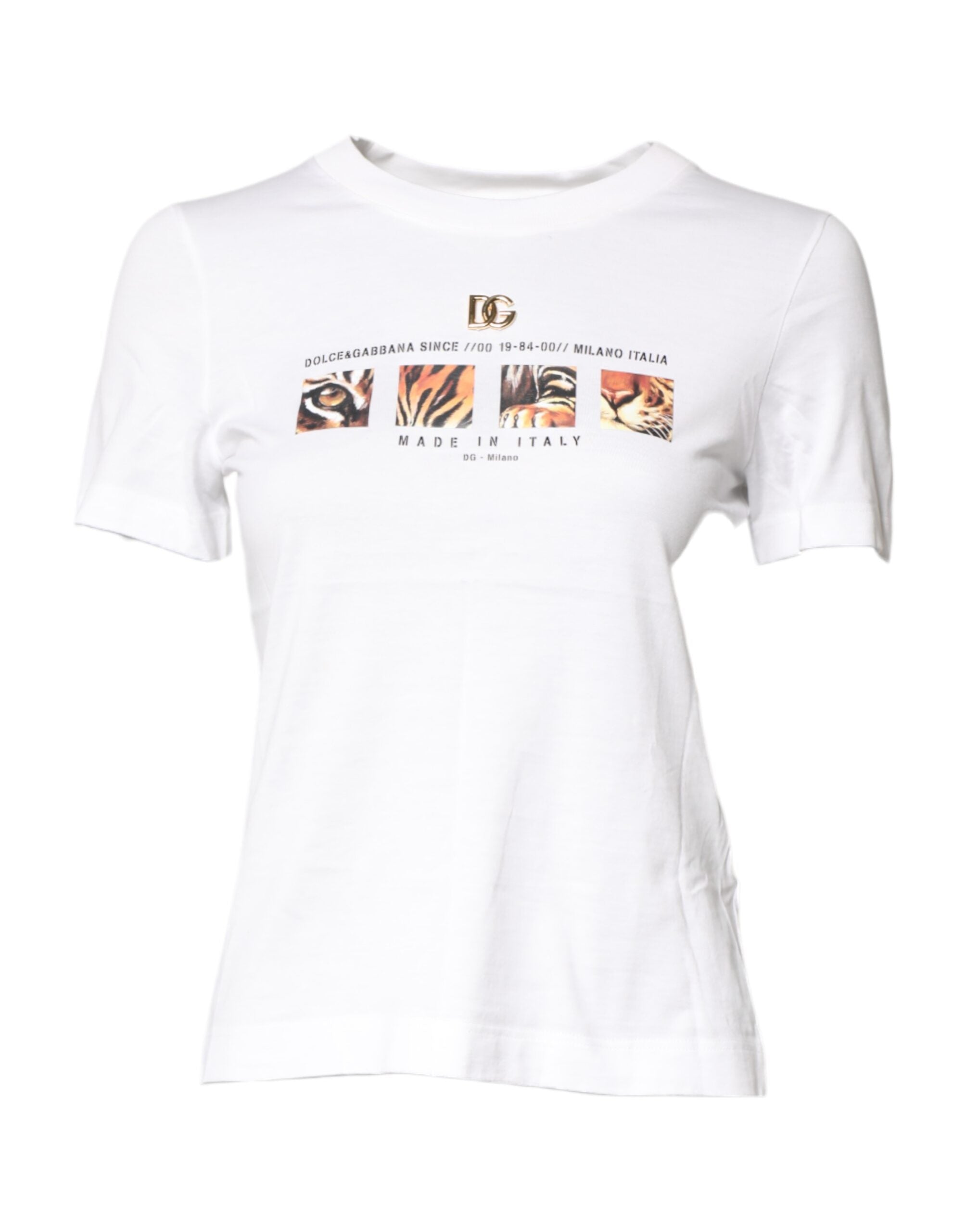 Dolce & Gabbana White Cotton Graphic Print Crew Neck Women's T-shirt