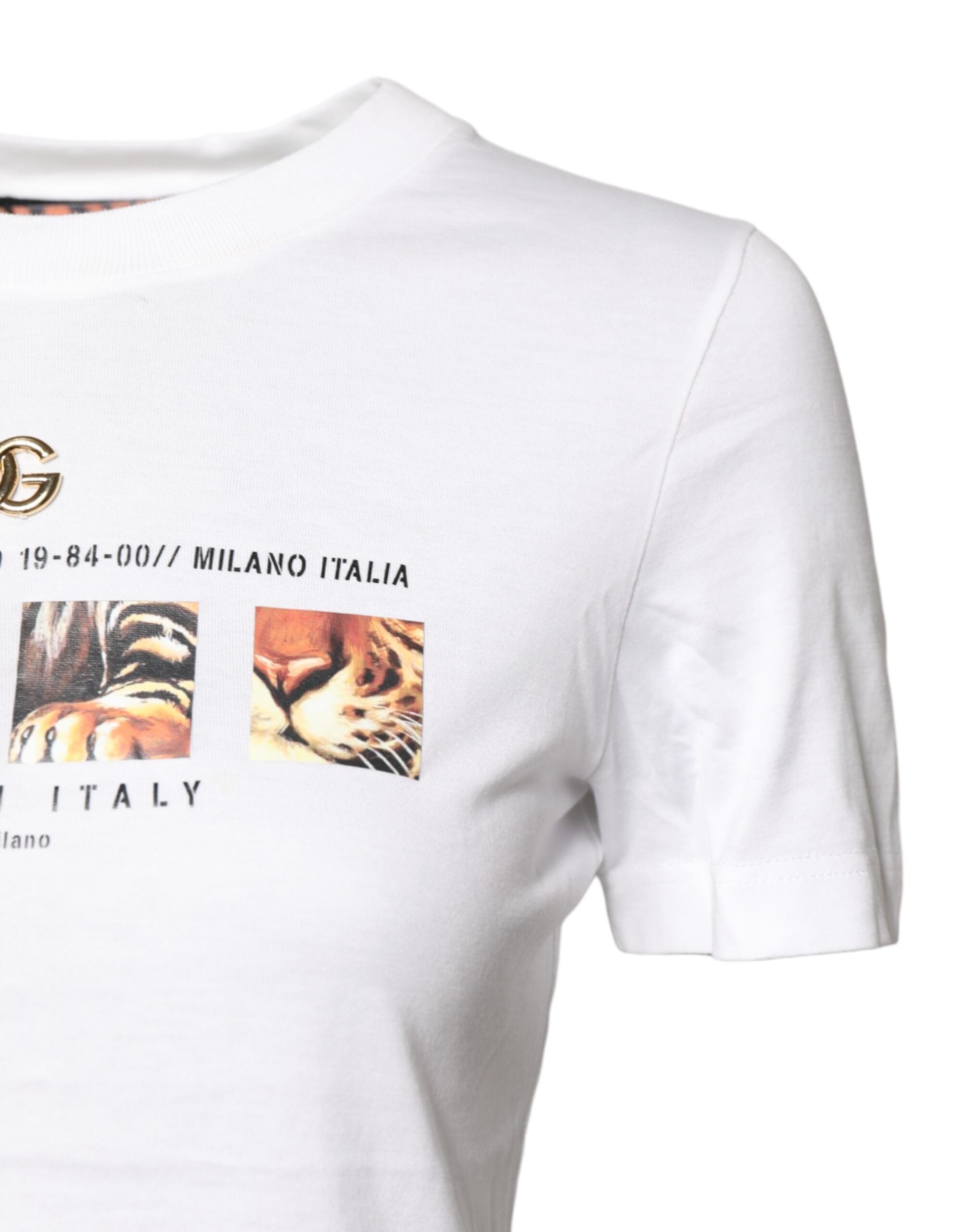 Dolce & Gabbana White Cotton Graphic Print Crew Neck Women's T-shirt