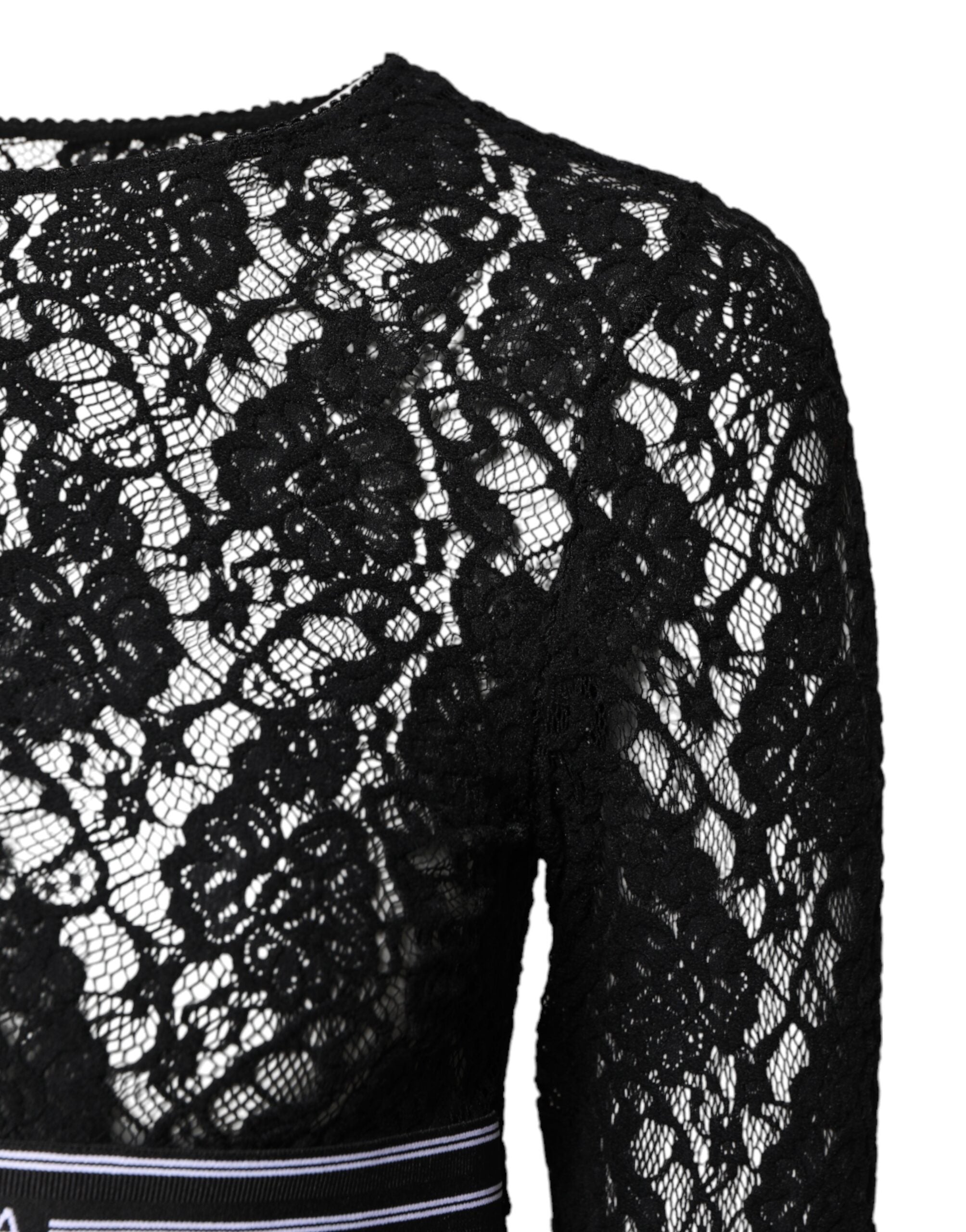 Dolce & Gabbana Black Floral Lace Long Sleeves Pullover Women's Top