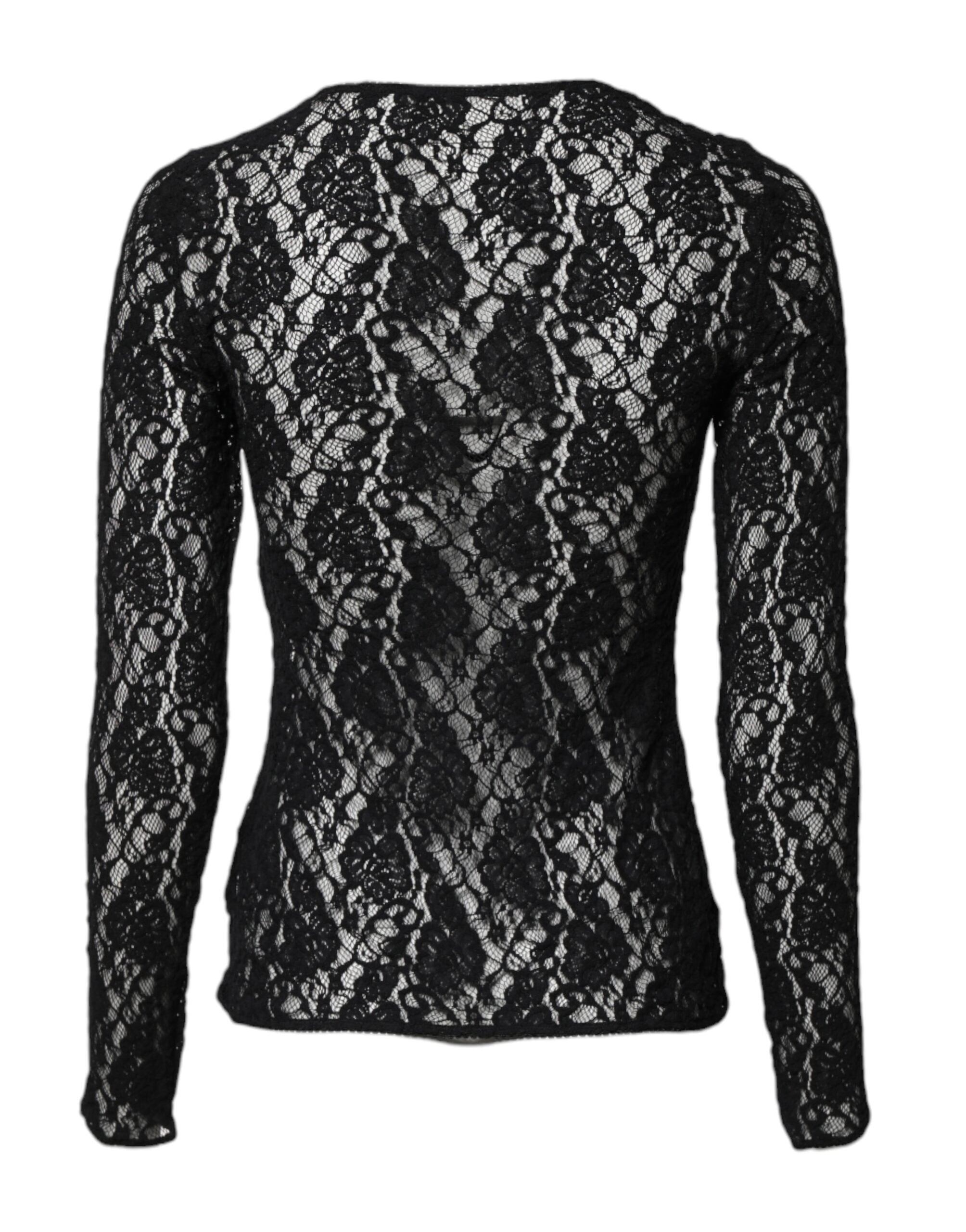 Dolce & Gabbana Black Floral Lace Long Sleeves Pullover Women's Top