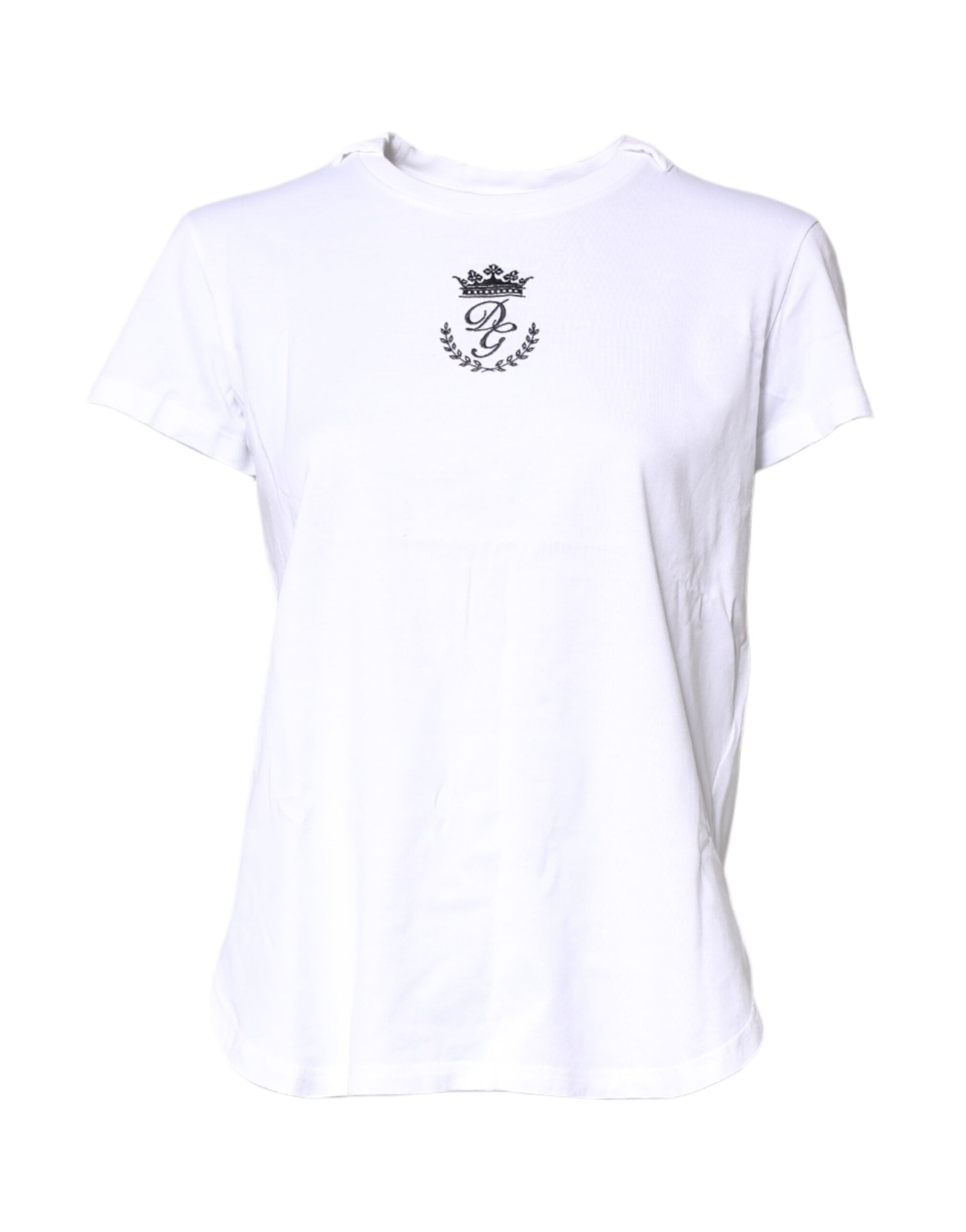 Dolce & Gabbana White Logo Crown Cotton Crew Neck Women's T-shirt (Pre-Owned)