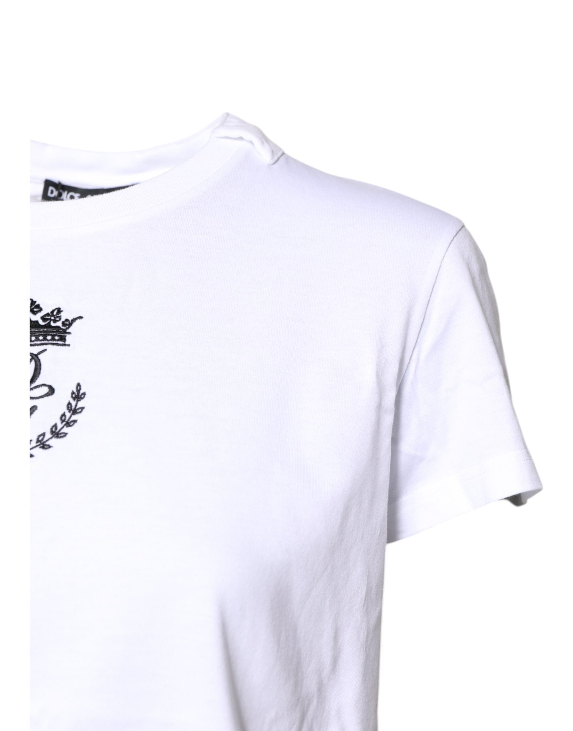 Dolce & Gabbana White Logo Crown Cotton Crew Neck Women's T-shirt (Pre-Owned)