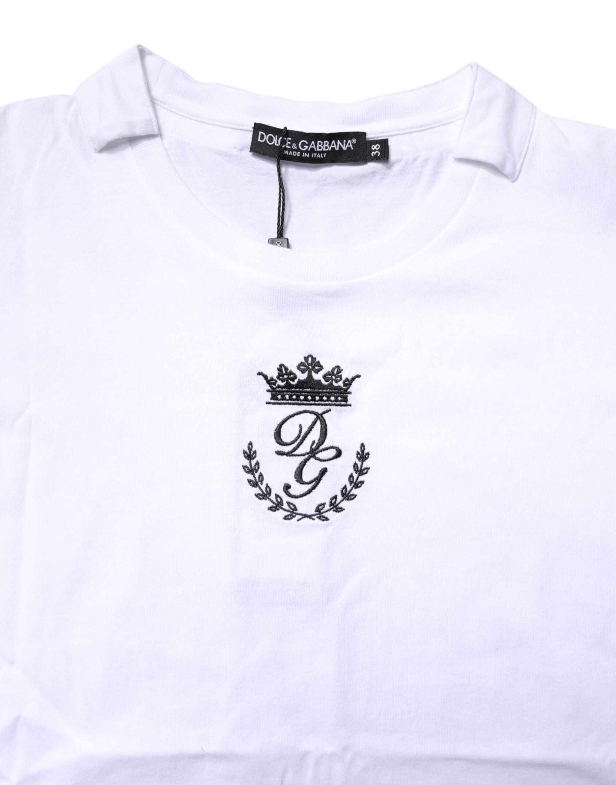 Dolce & Gabbana White Logo Crown Cotton Crew Neck Women's T-shirt (Pre-Owned)