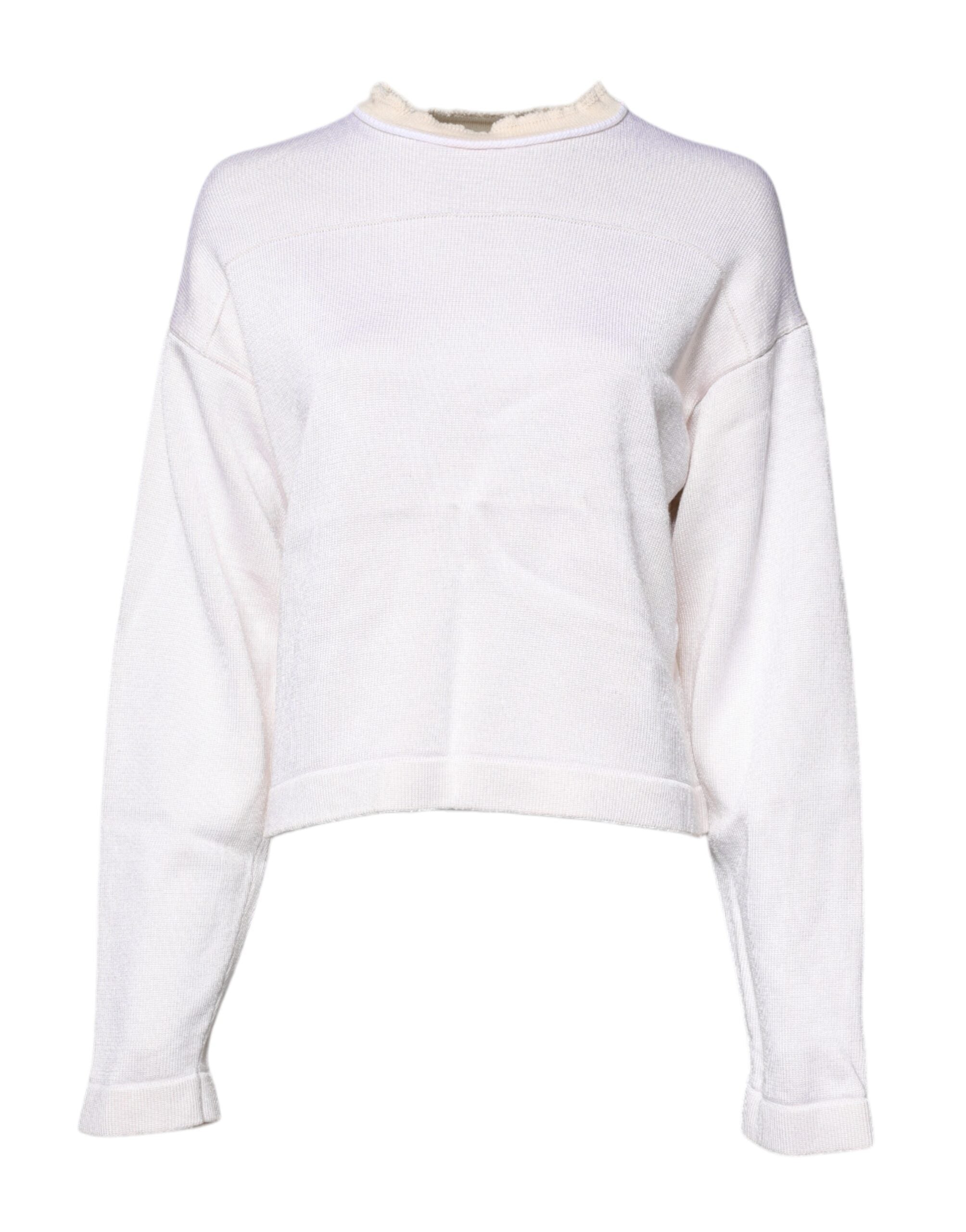 Jil Sander White Viscose Crew Neck Long Sleeves Pullover Women's Sweater (Pre-Owned)