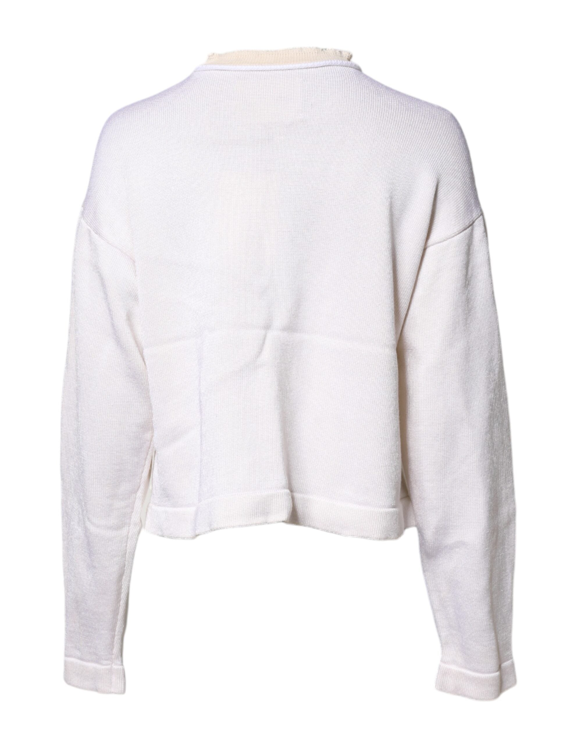 Jil Sander White Viscose Crew Neck Long Sleeves Pullover Women's Sweater (Pre-Owned)