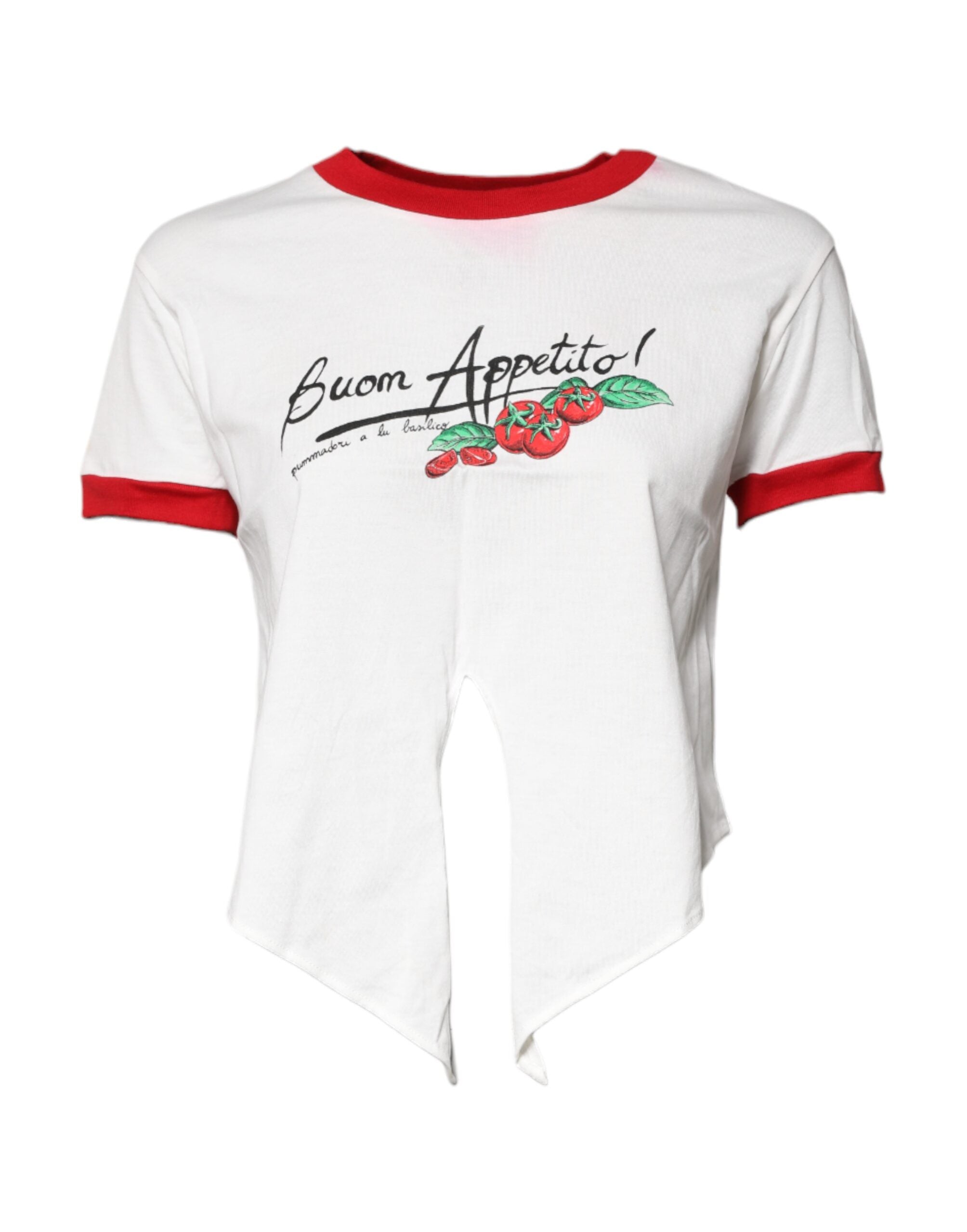 Dolce & Gabbana White Printed Round Neck Cropped Top Women's T-shirt (Pre-Owned)