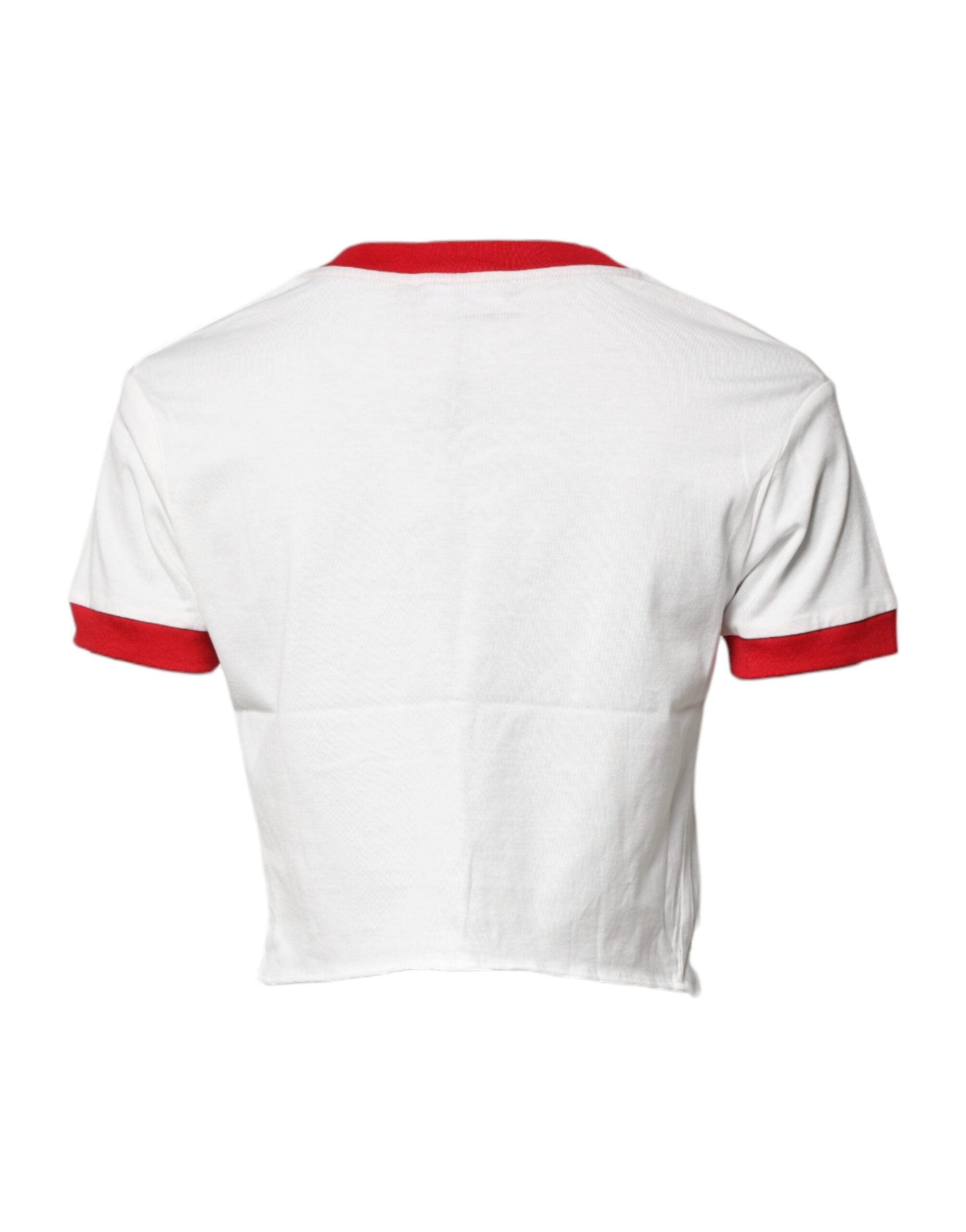 Dolce & Gabbana White Printed Round Neck Cropped Top Women's T-shirt (Pre-Owned)
