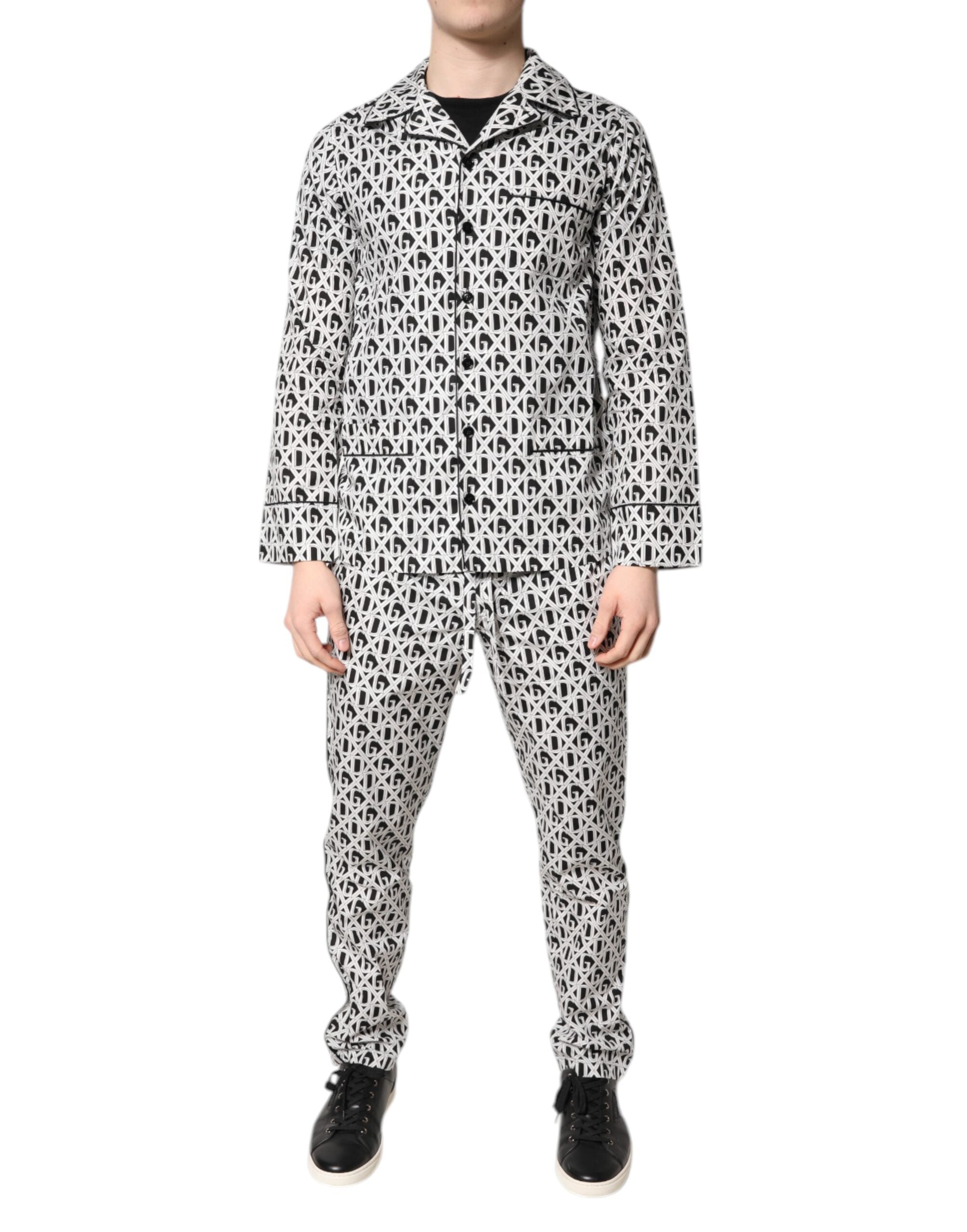 Dolce & Gabbana Black White DG Print Cotton Pajama Set Men's Sleepwear