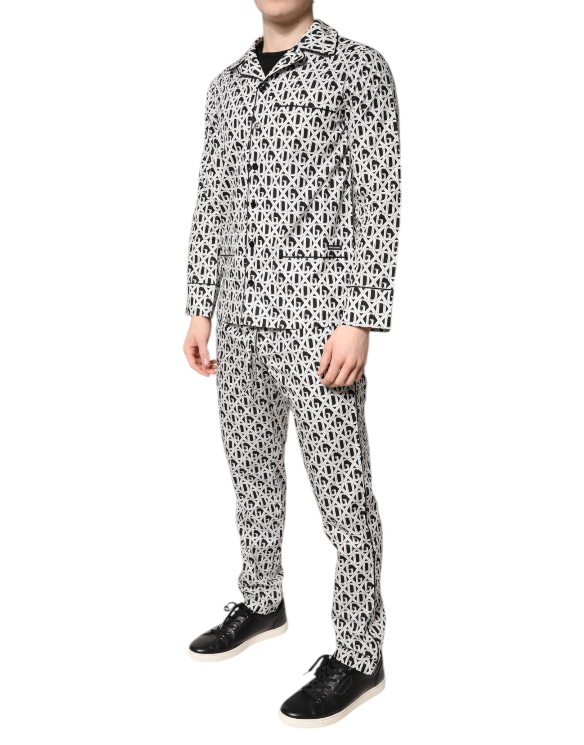 Dolce & Gabbana Black White DG Print Cotton Pajama Set Men's Sleepwear