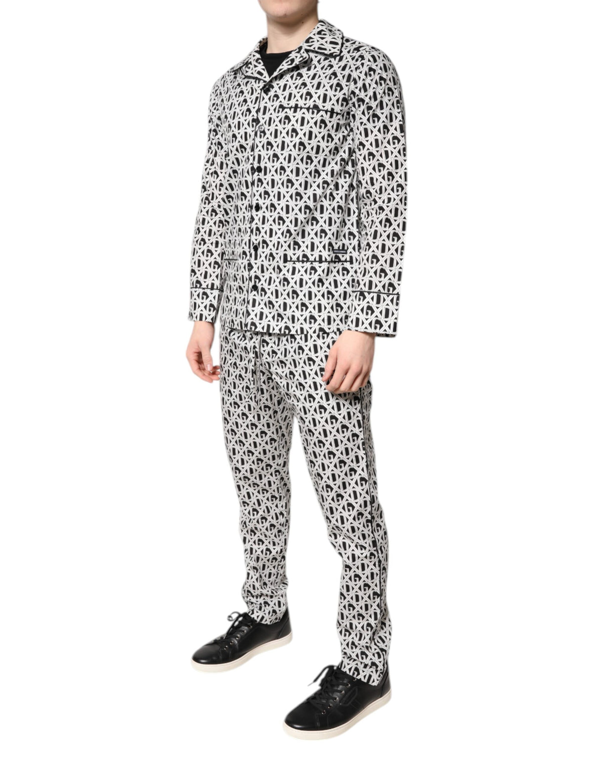 Dolce & Gabbana Black White DG Print Cotton Pajama Set Men's Sleepwear