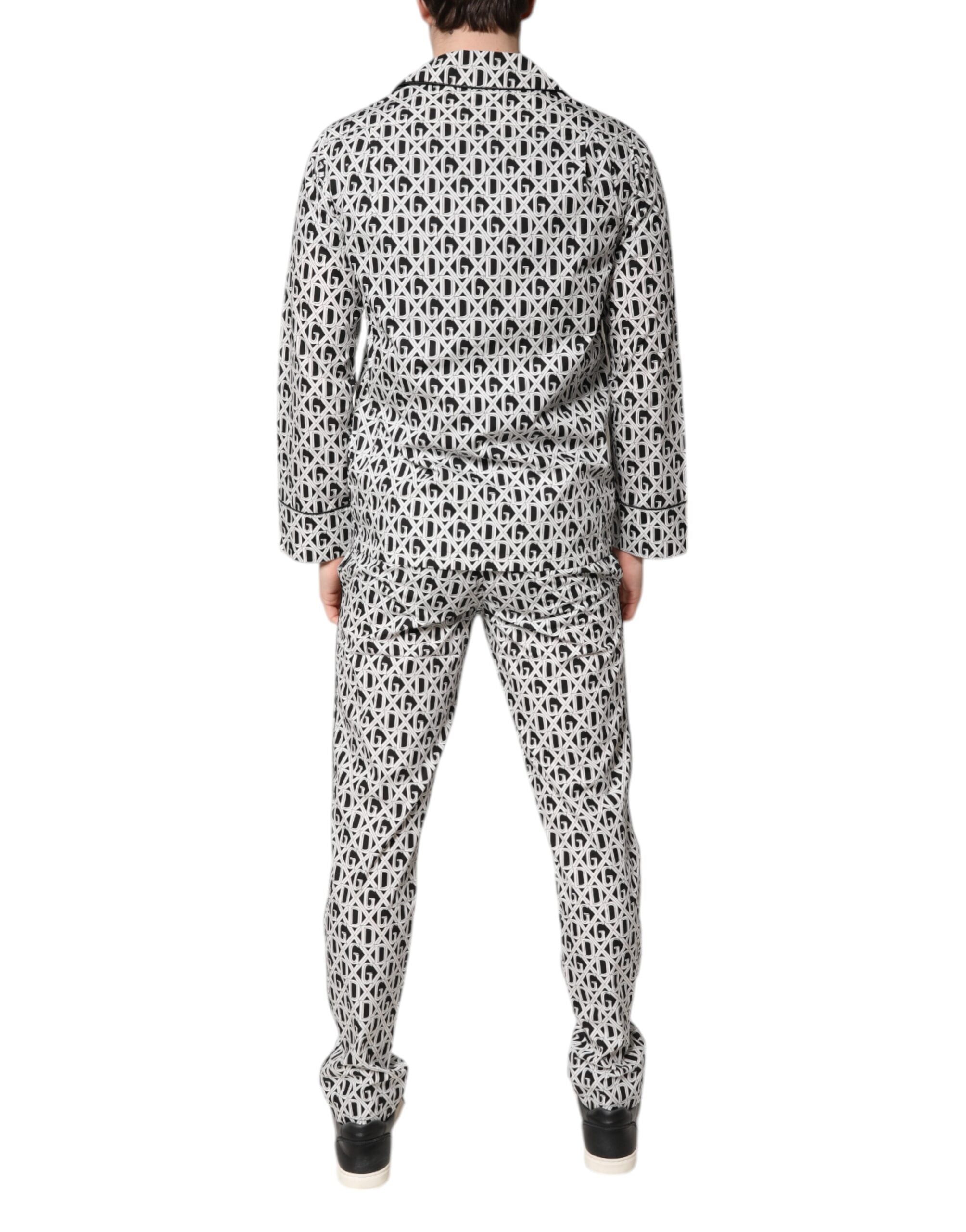 Dolce & Gabbana Black White DG Print Cotton Pajama Set Men's Sleepwear