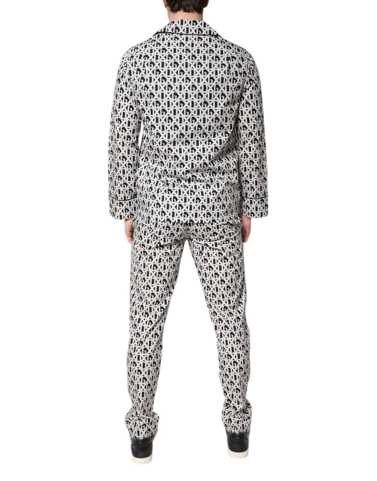 Dolce & Gabbana Black White DG Print Cotton Pajama Set Men's Sleepwear
