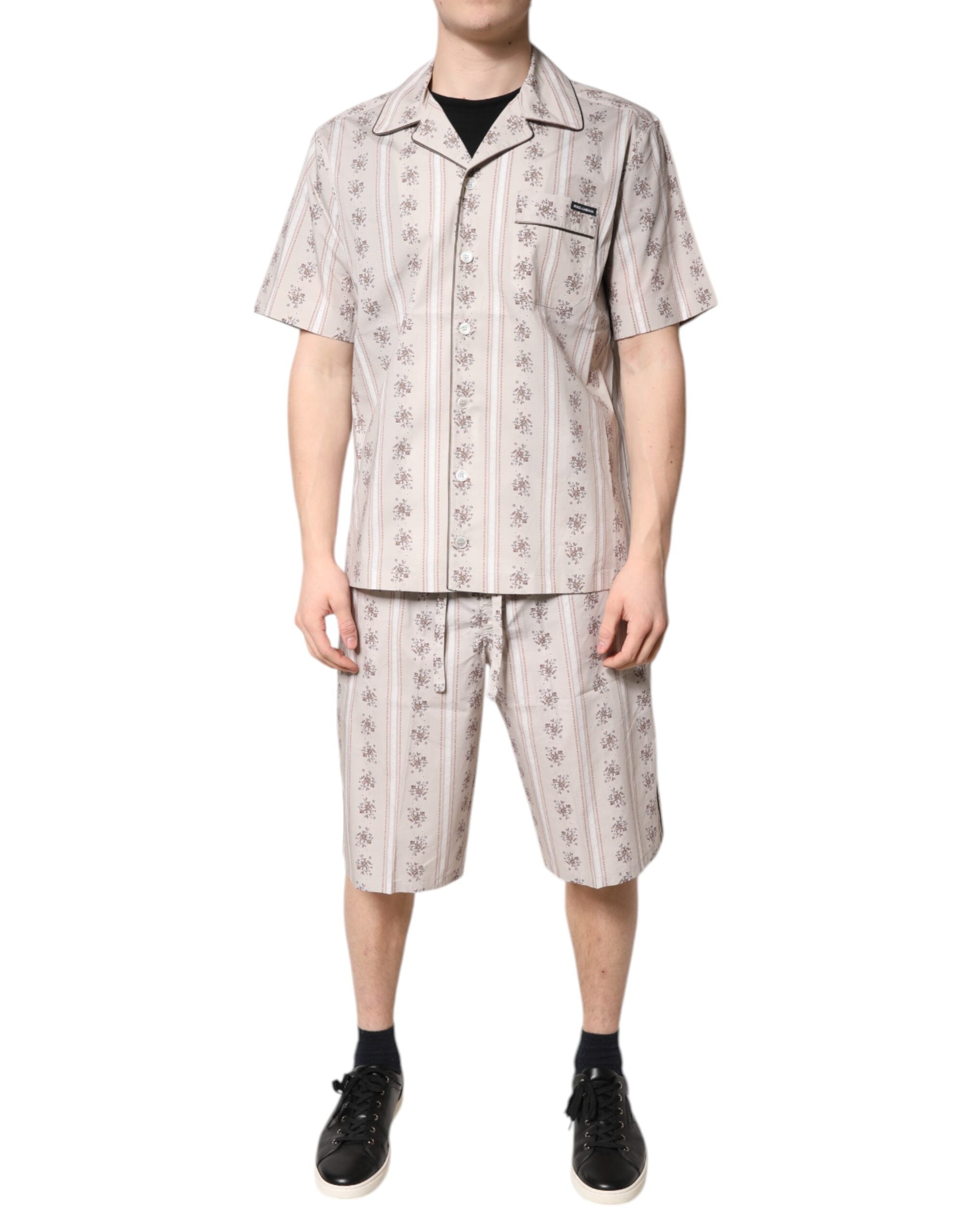 Dolce & Gabbana Beige Floral Print Cotton Men Pajama Set Men's Sleepwear