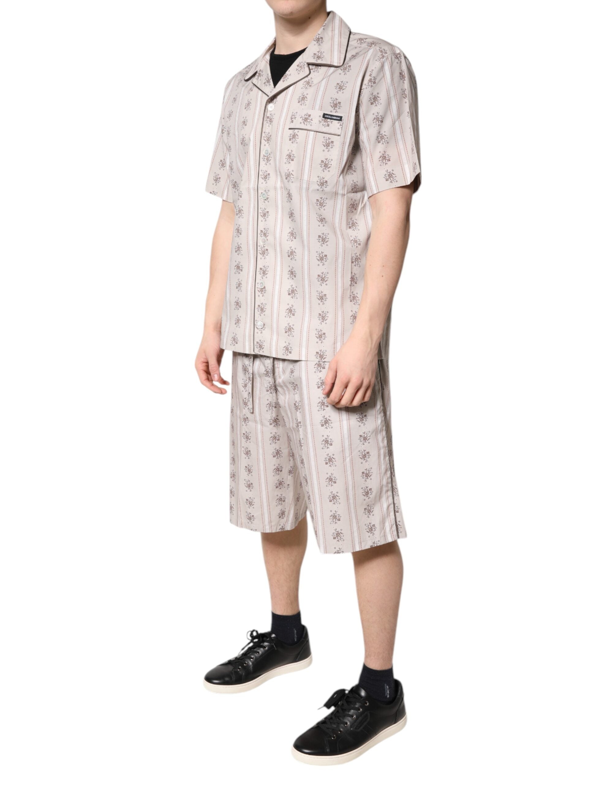Dolce & Gabbana Beige Floral Print Cotton Men Pajama Set Men's Sleepwear