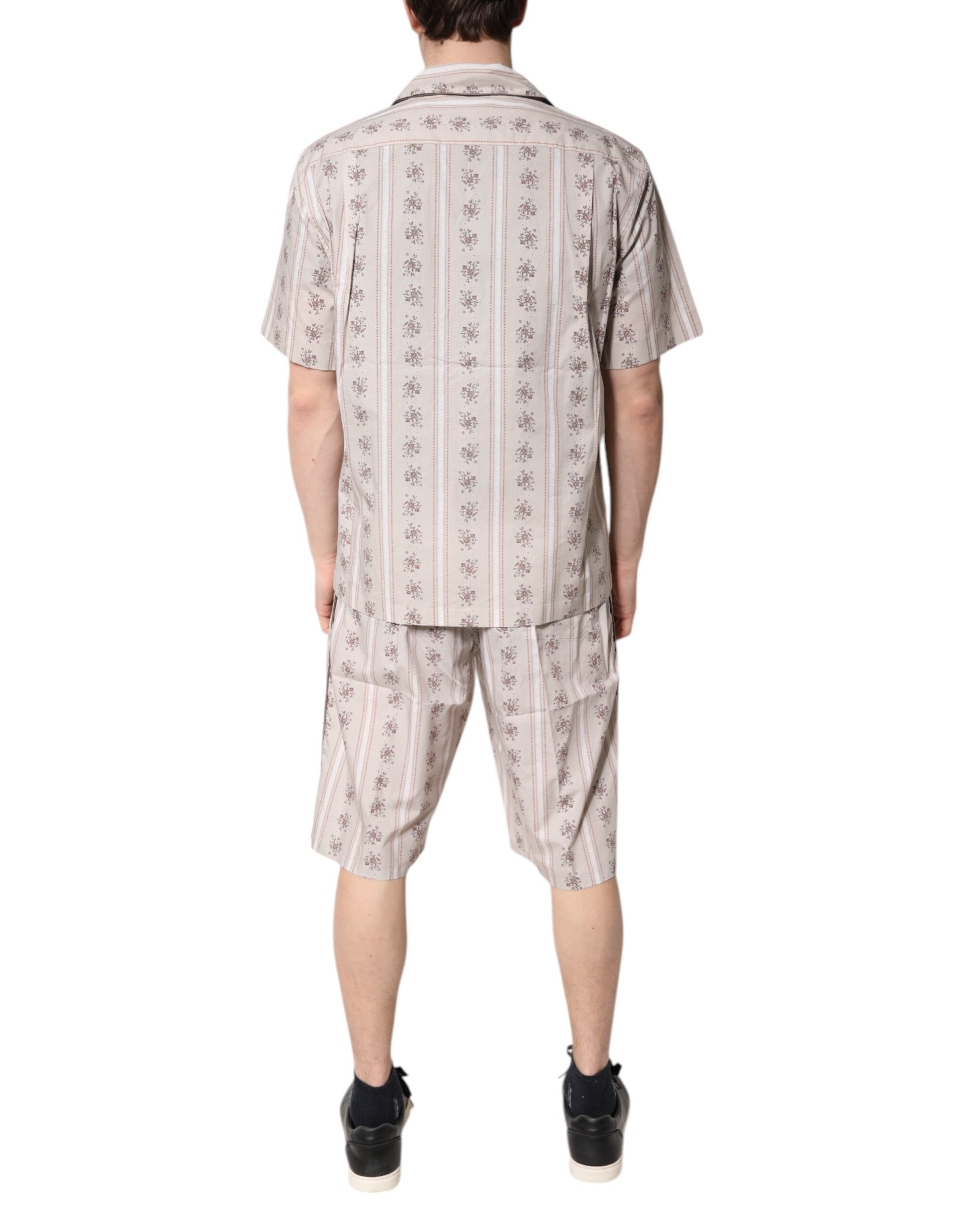 Dolce & Gabbana Beige Floral Print Cotton Men Pajama Set Men's Sleepwear