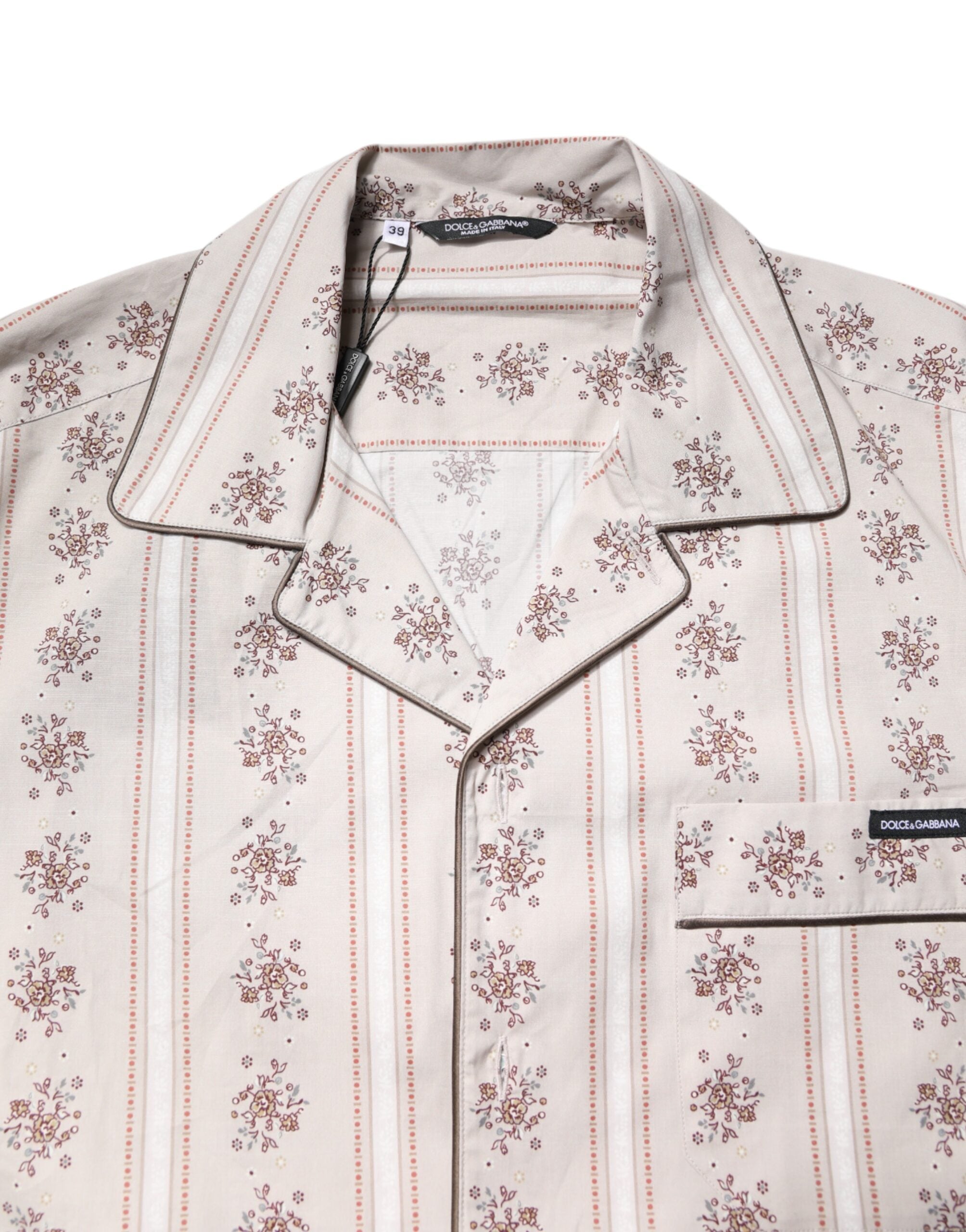 Dolce & Gabbana Beige Floral Print Cotton Men Pajama Set Men's Sleepwear
