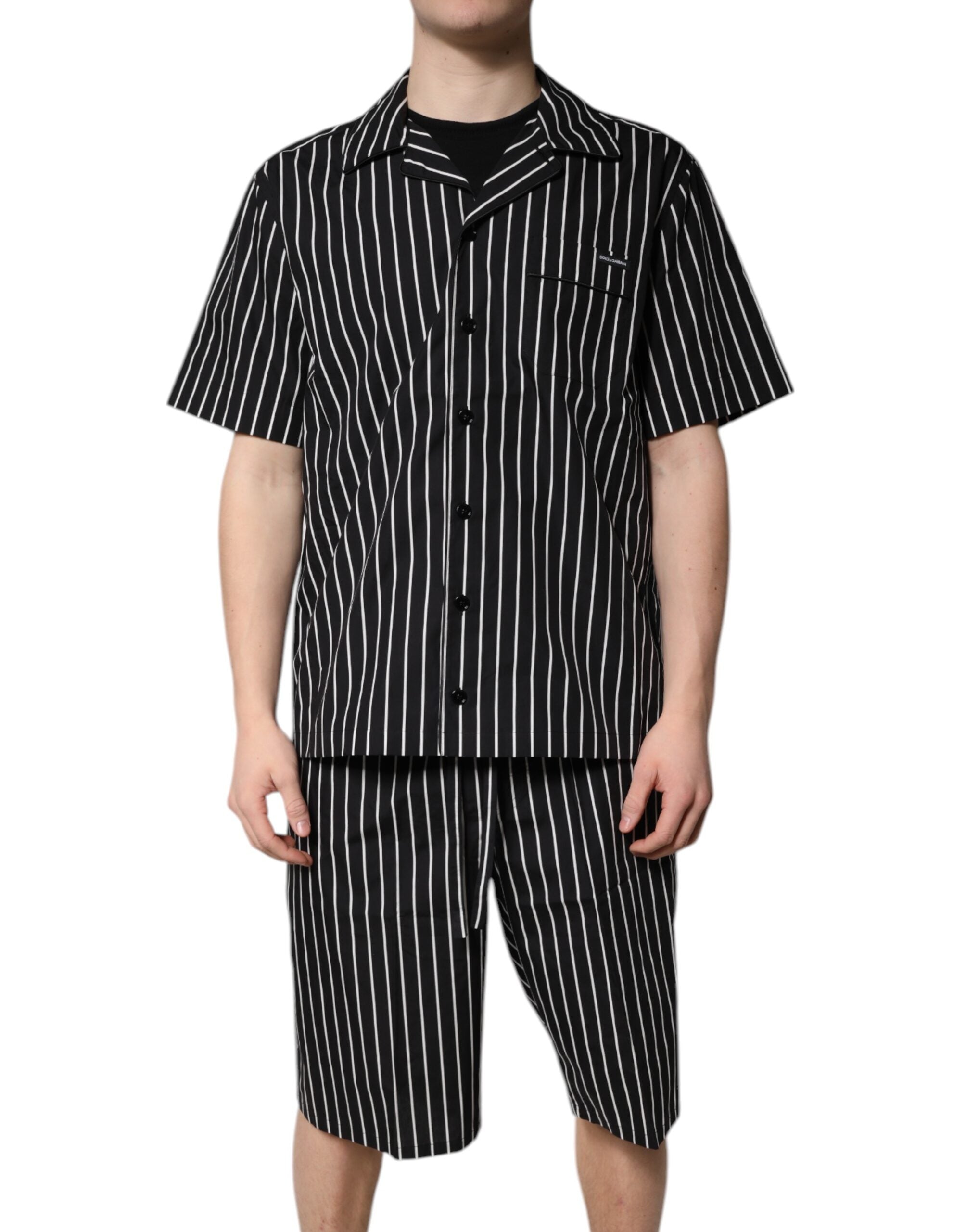 Dolce & Gabbana Black White Stripes Cotton Men Pajama Set Men's Sleepwear