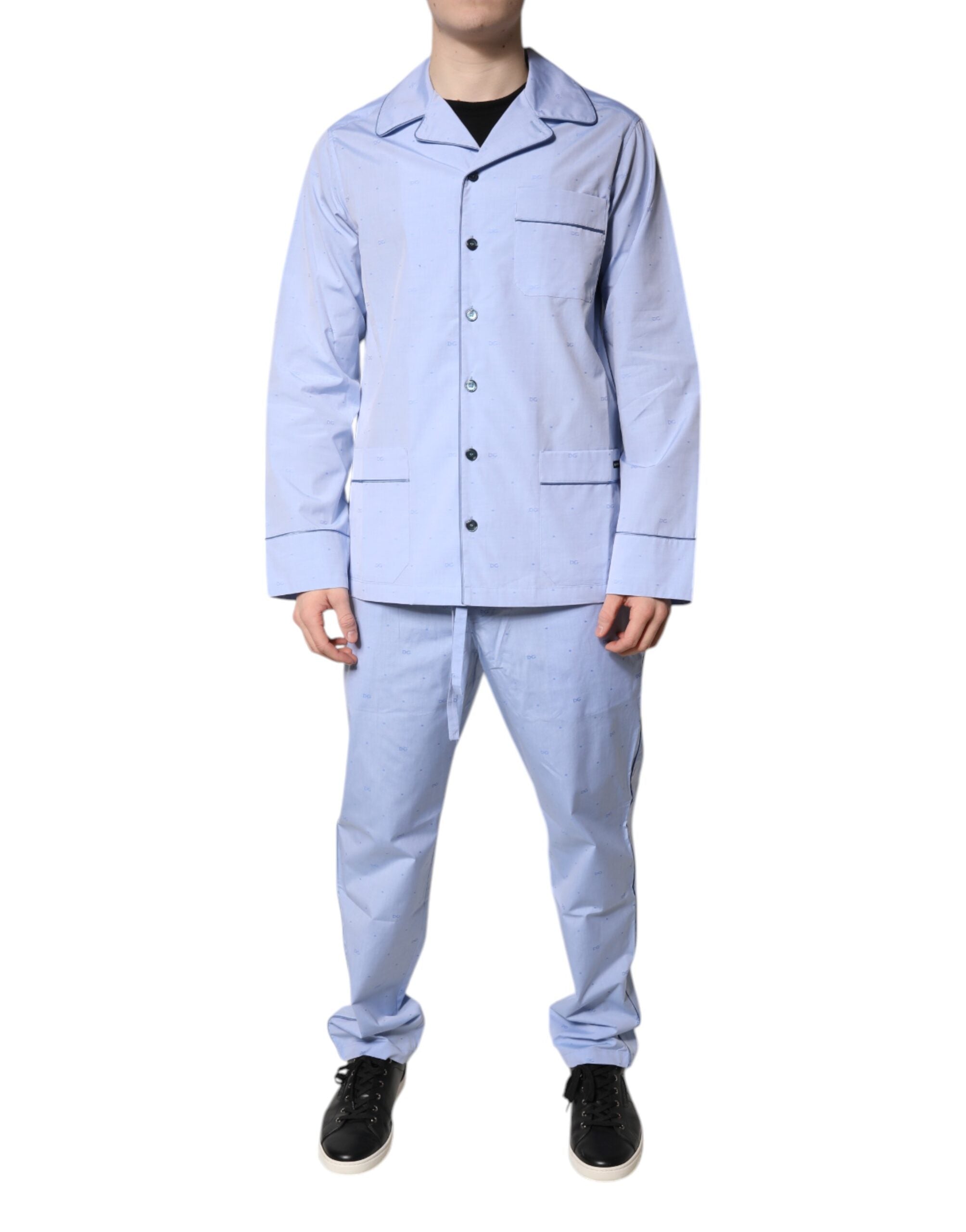 Dolce & Gabbana Light Blue DG Logo Cotton Men Pajama Set Men's Sleepwear