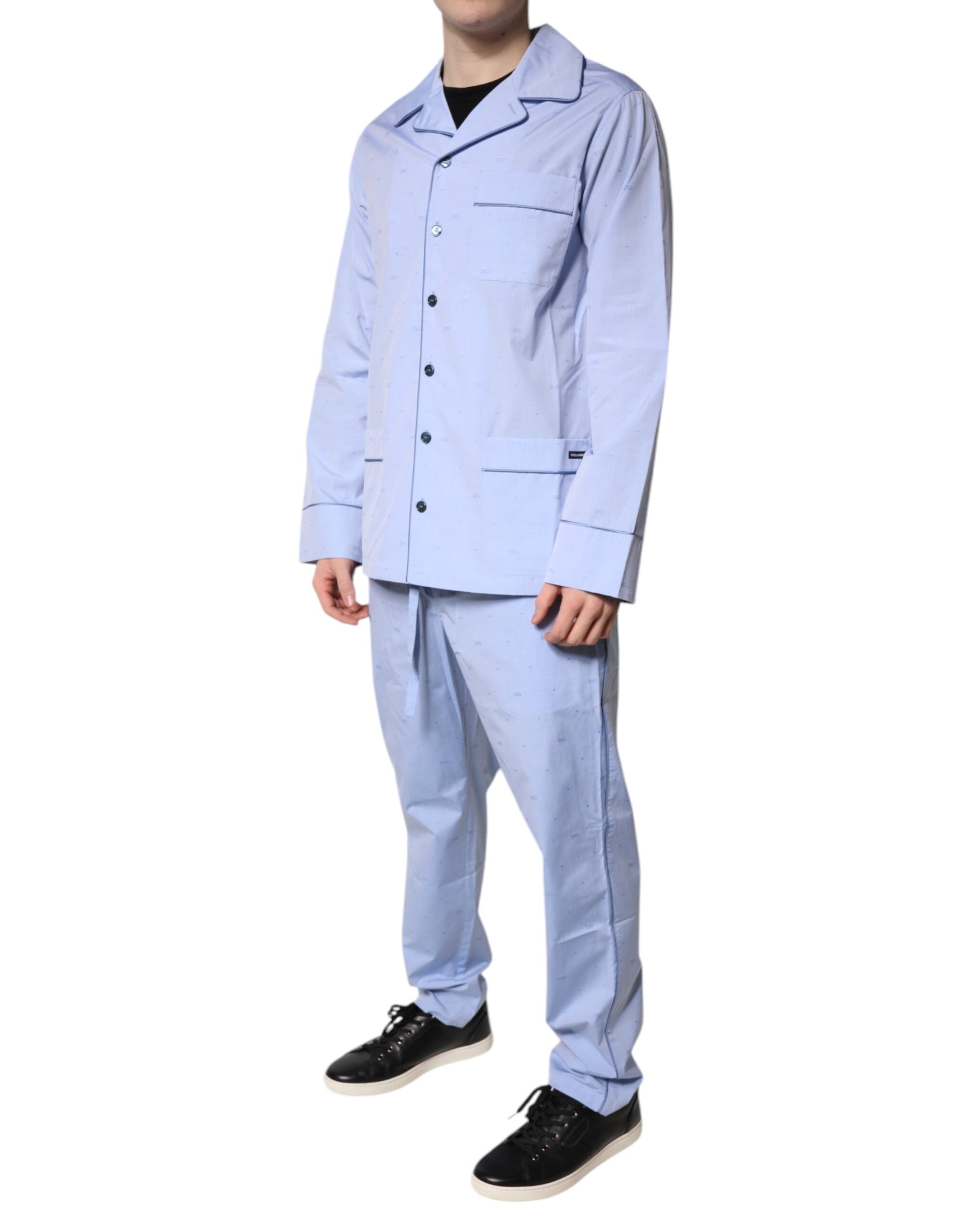 Dolce & Gabbana Light Blue DG Logo Cotton Men Pajama Set Men's Sleepwear