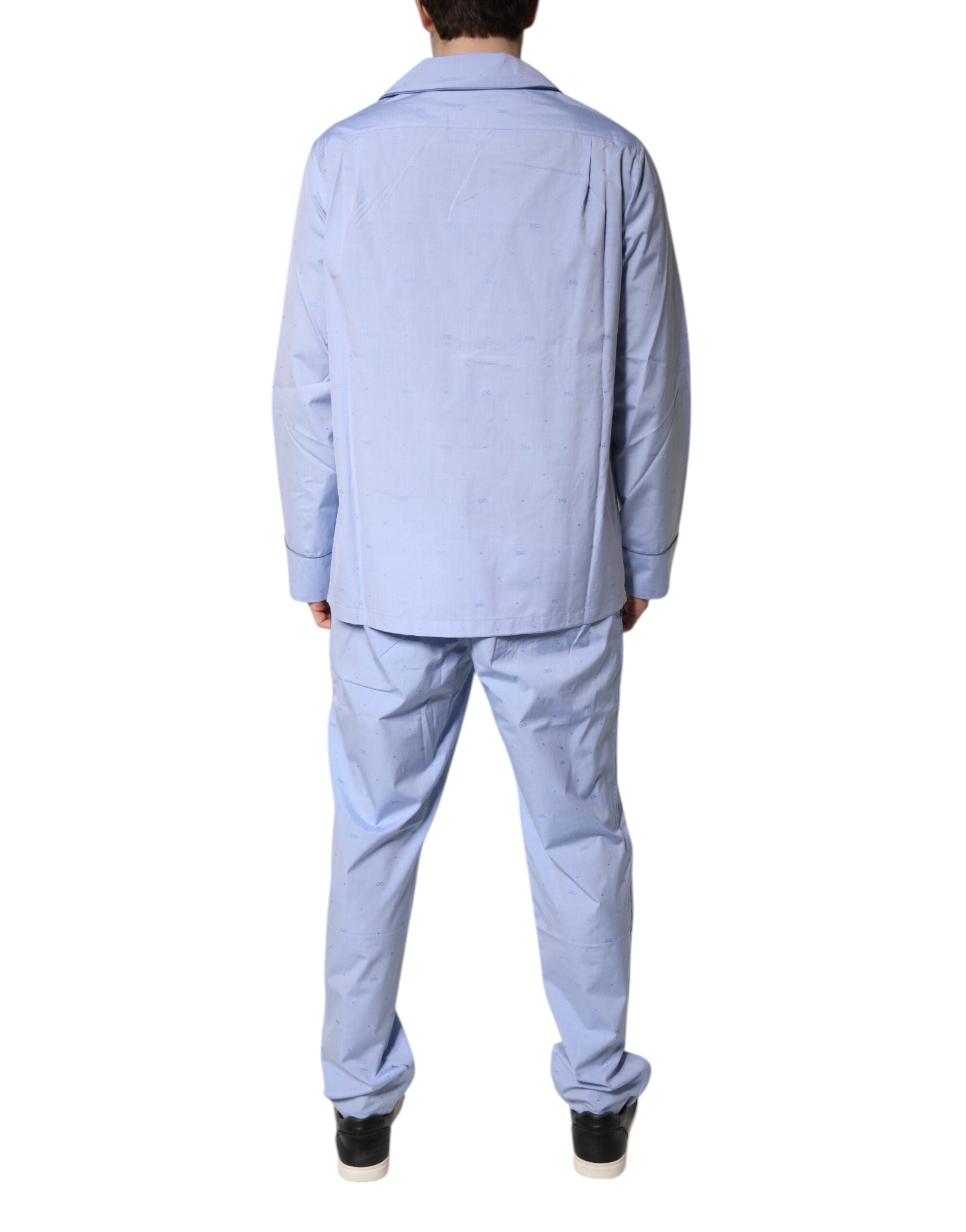 Dolce & Gabbana Light Blue DG Logo Cotton Men Pajama Set Men's Sleepwear