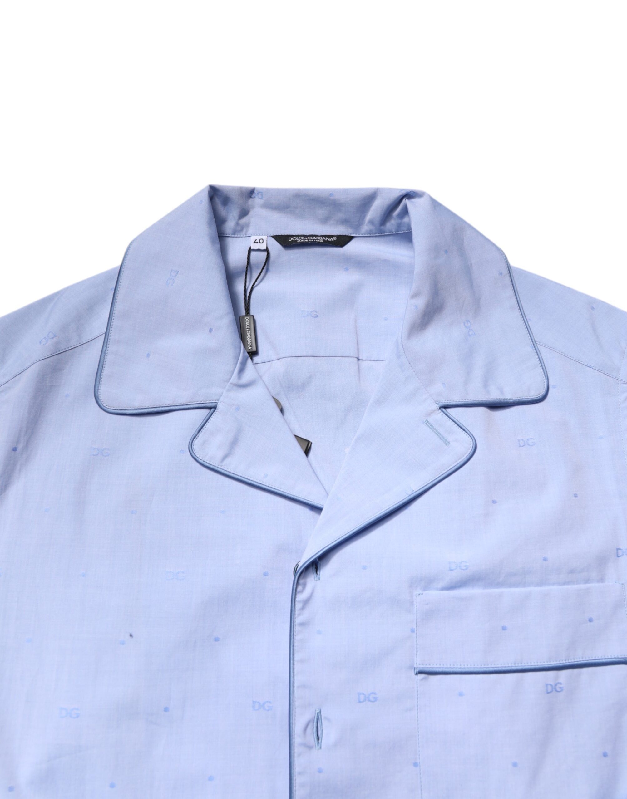 Dolce & Gabbana Light Blue DG Logo Cotton Men Pajama Set Men's Sleepwear
