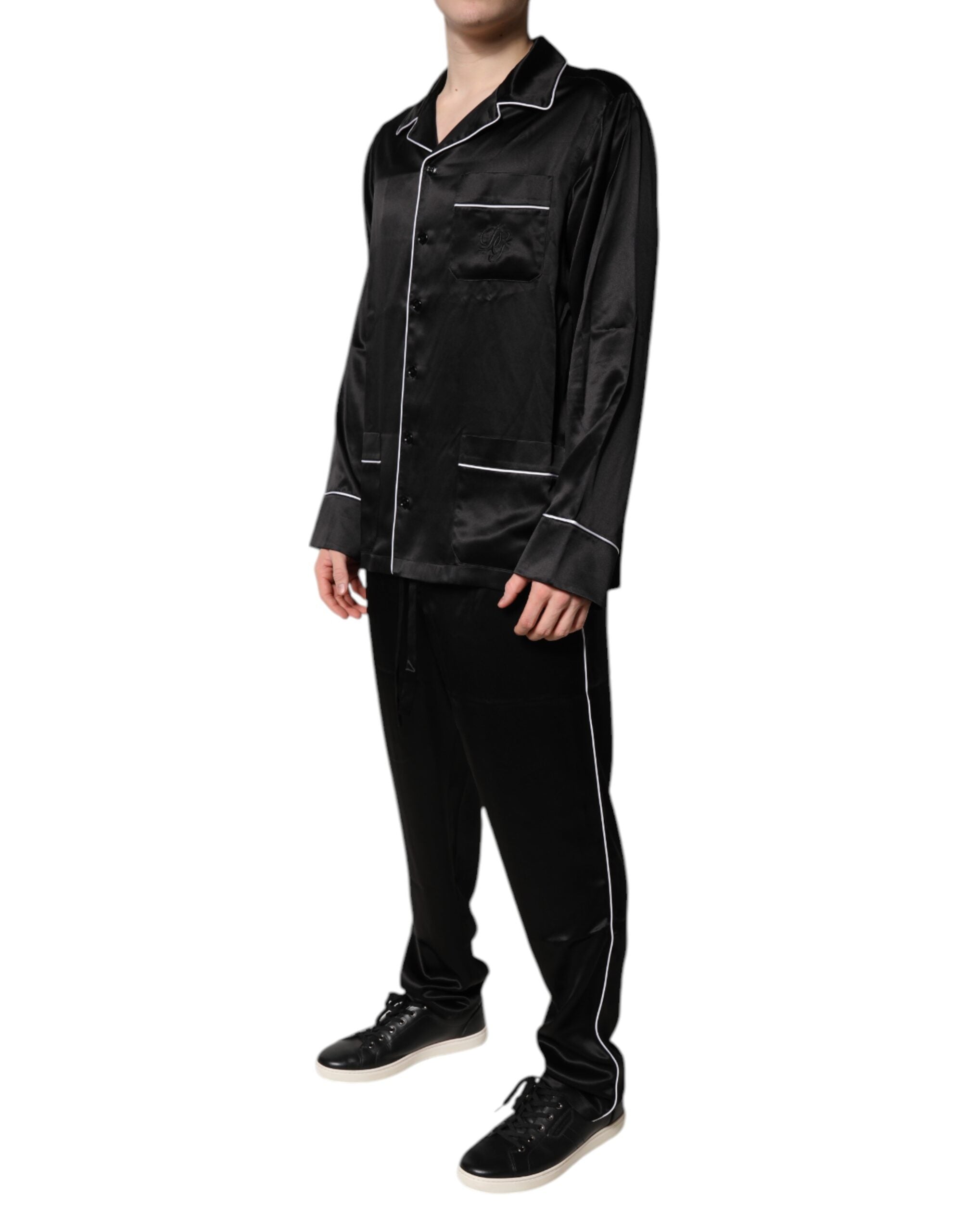 Dolce & Gabbana Black Silk Shirt Pants Pajama Set Men's Sleepwear