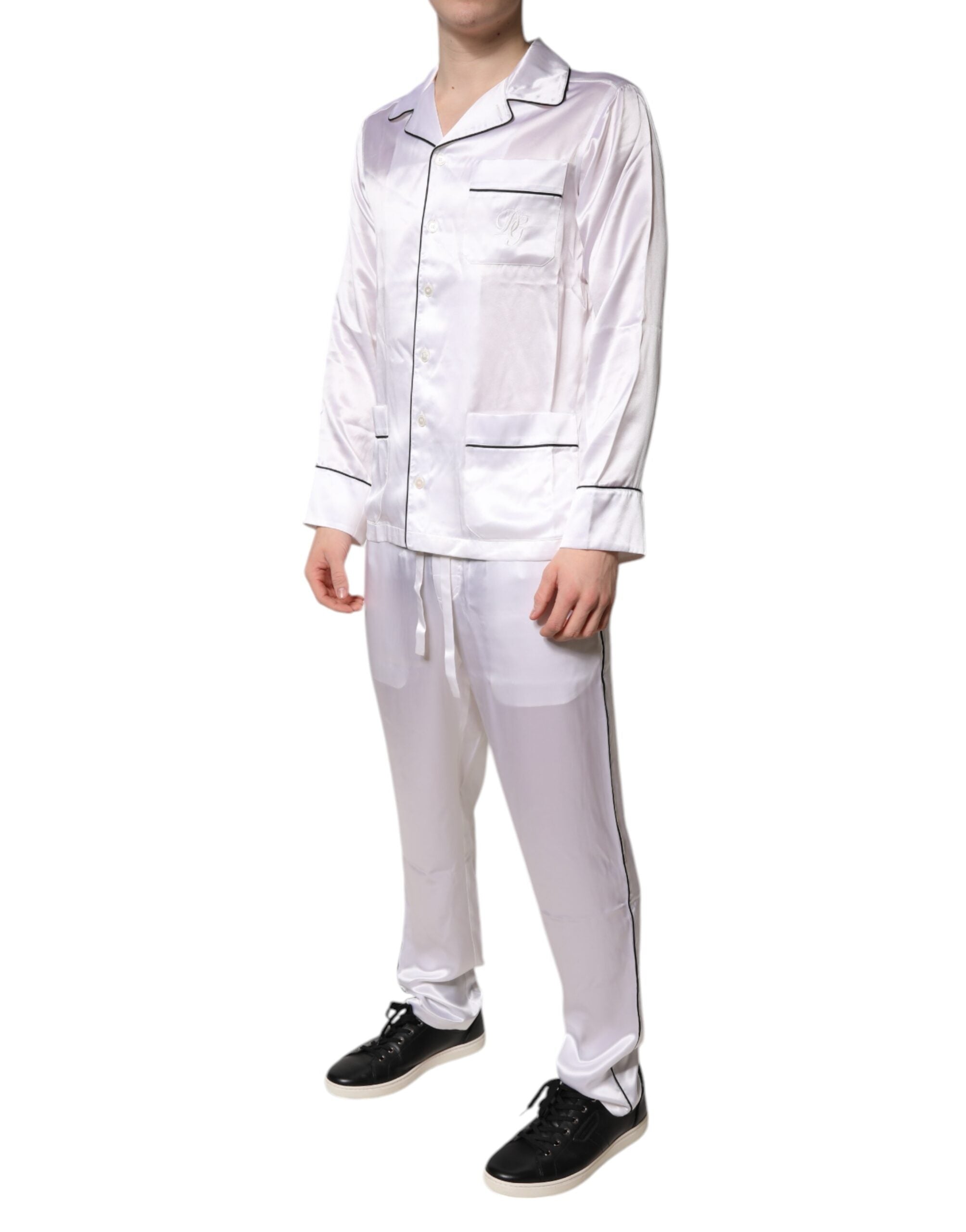Dolce & Gabbana White Satin Silk Men Pajama Set Men's Sleepwear (Pre-Owned)