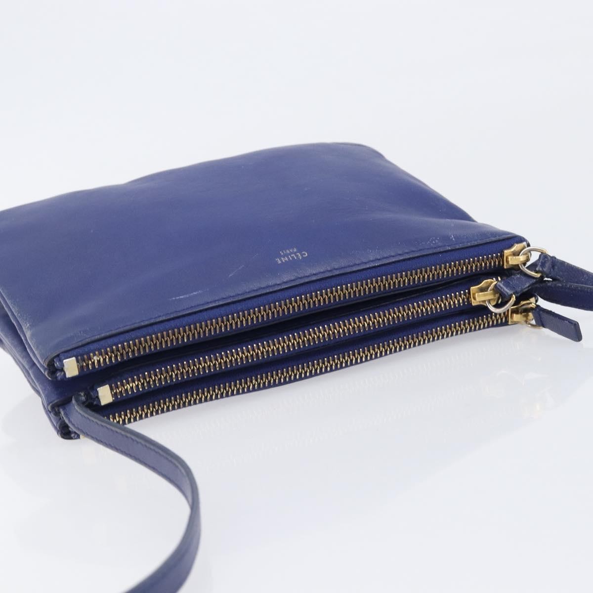Celine Trio Leather Blue Leather Crossbody Bag Bag (Pre-Owned)