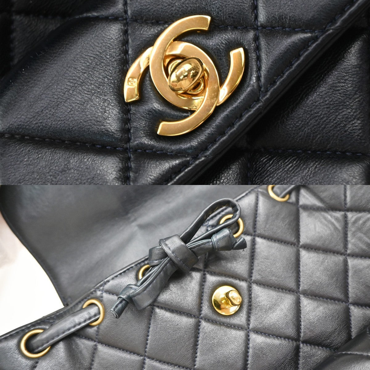 Chanel Duma Drawstring Quilted Leather Navy Leather Backpack Bag (Pre-Owned)