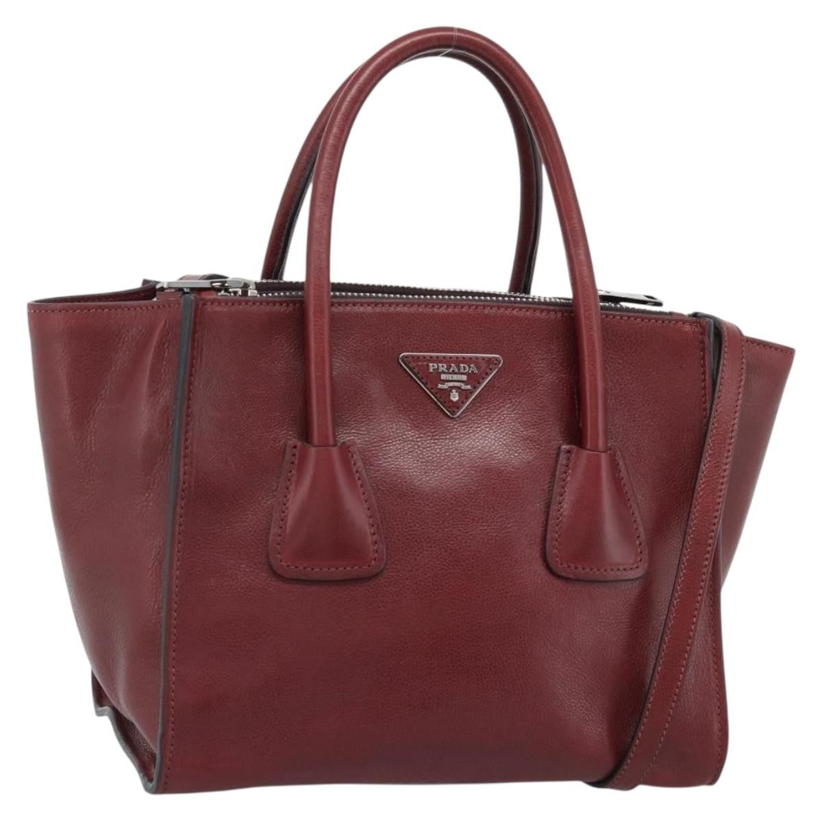 Prada Double Zip Lux Saffiano Leather Red Leather Tote Bag Bag (Pre-Owned)