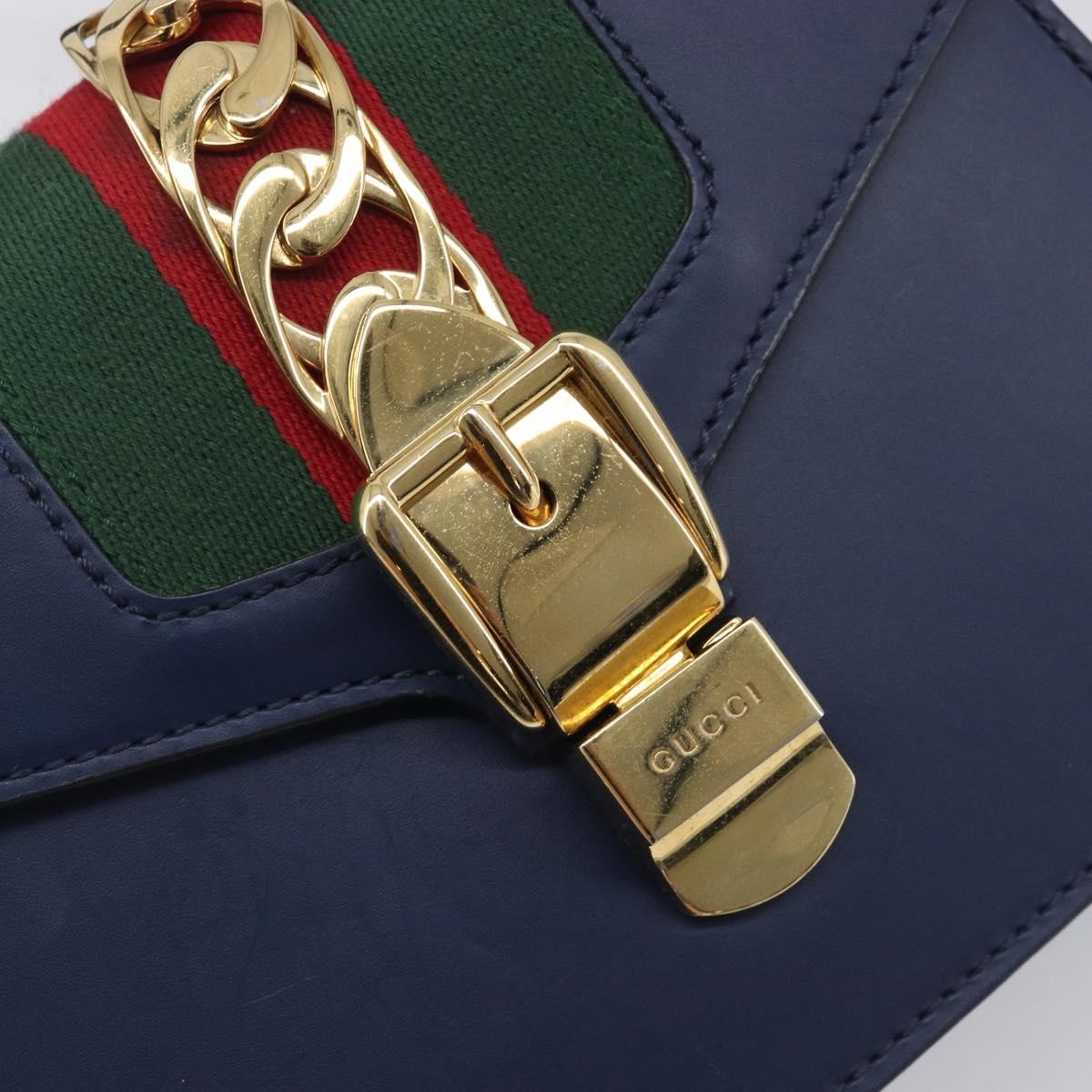 Gucci Sylvie Top Handle Leather Navy Leather Handbag (Pre-Owned)