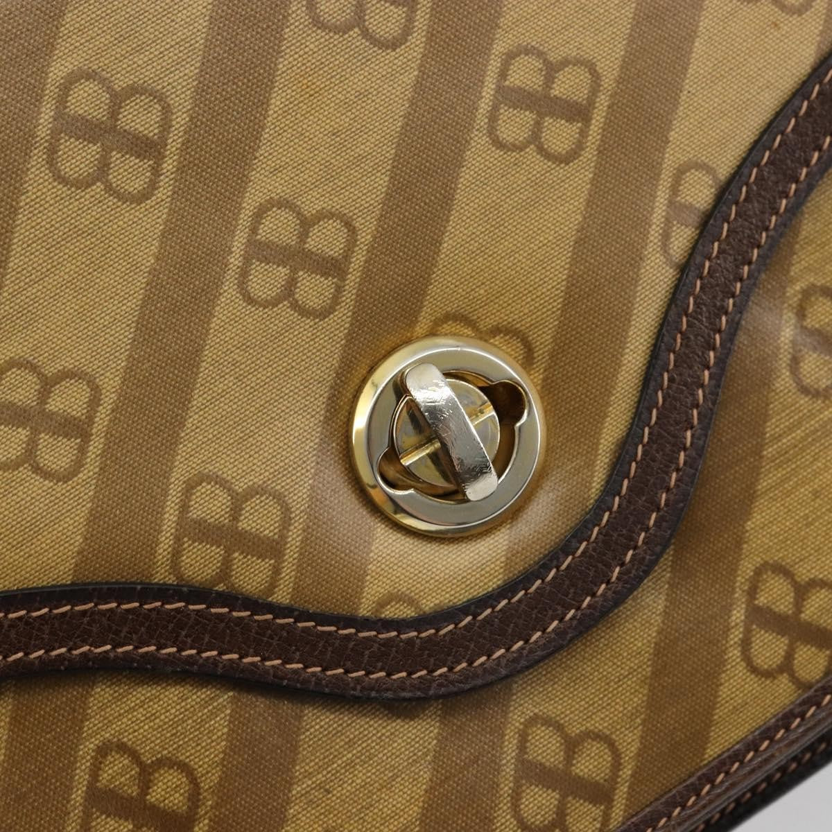 Balenciaga B. Shoulder Leather Beige Canvas Shoulder Bag Bag (Pre-Owned)