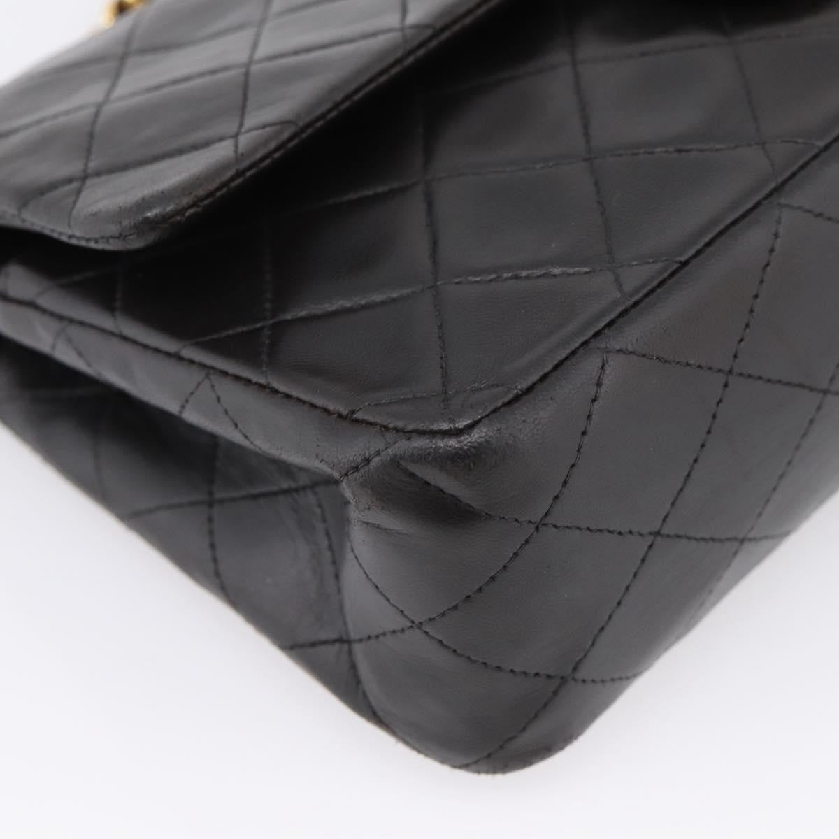Chanel Classic Double Flap Quilted Lambskin Black Leather Shoulder Bag Bag (Pre-Owned)