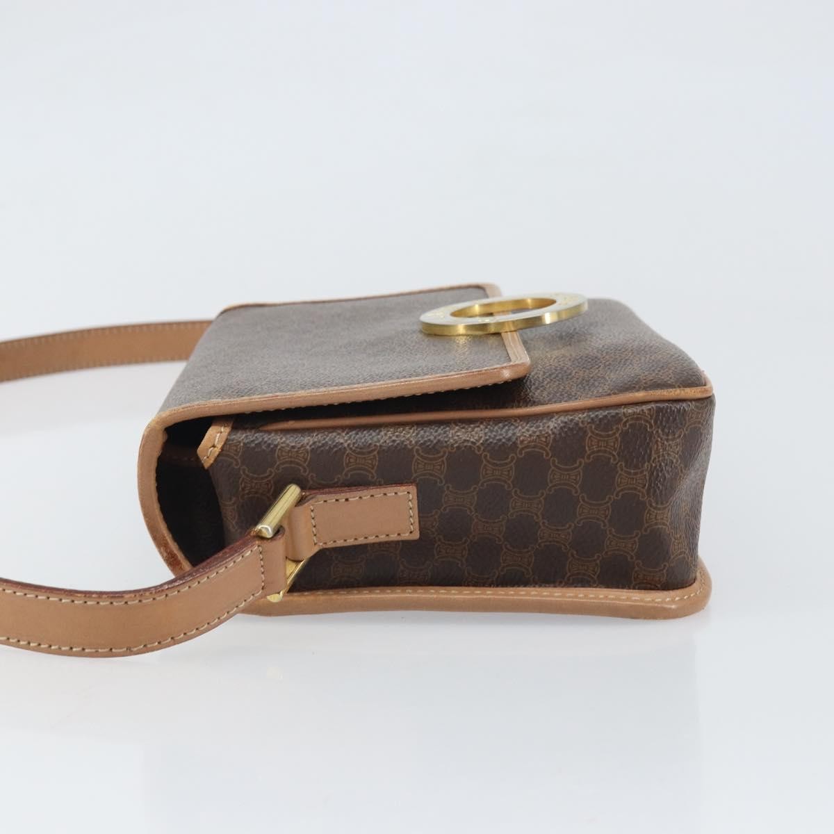 Celine Vintage Macadam Circle Logo Canvas And Leather Brown Pvc Shoulder Bag Bag (Pre-Owned)