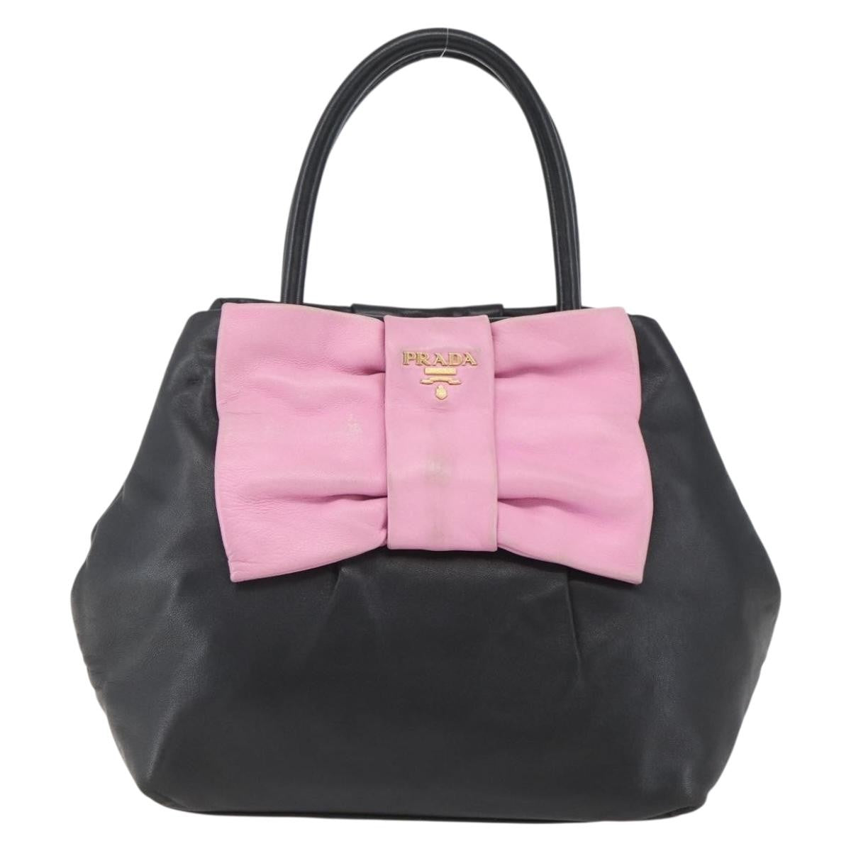 Prada Bow Tote Leather Black Leather Tote Bag Bag (Pre-Owned)