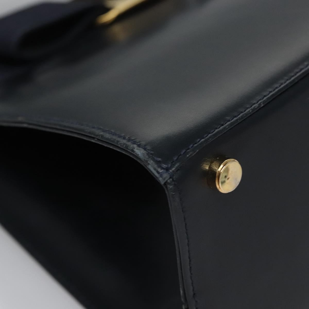 Salvatore Ferragamo Convertible Vara Bow Tote Leather Navy Leather Handbag (Pre-Owned)