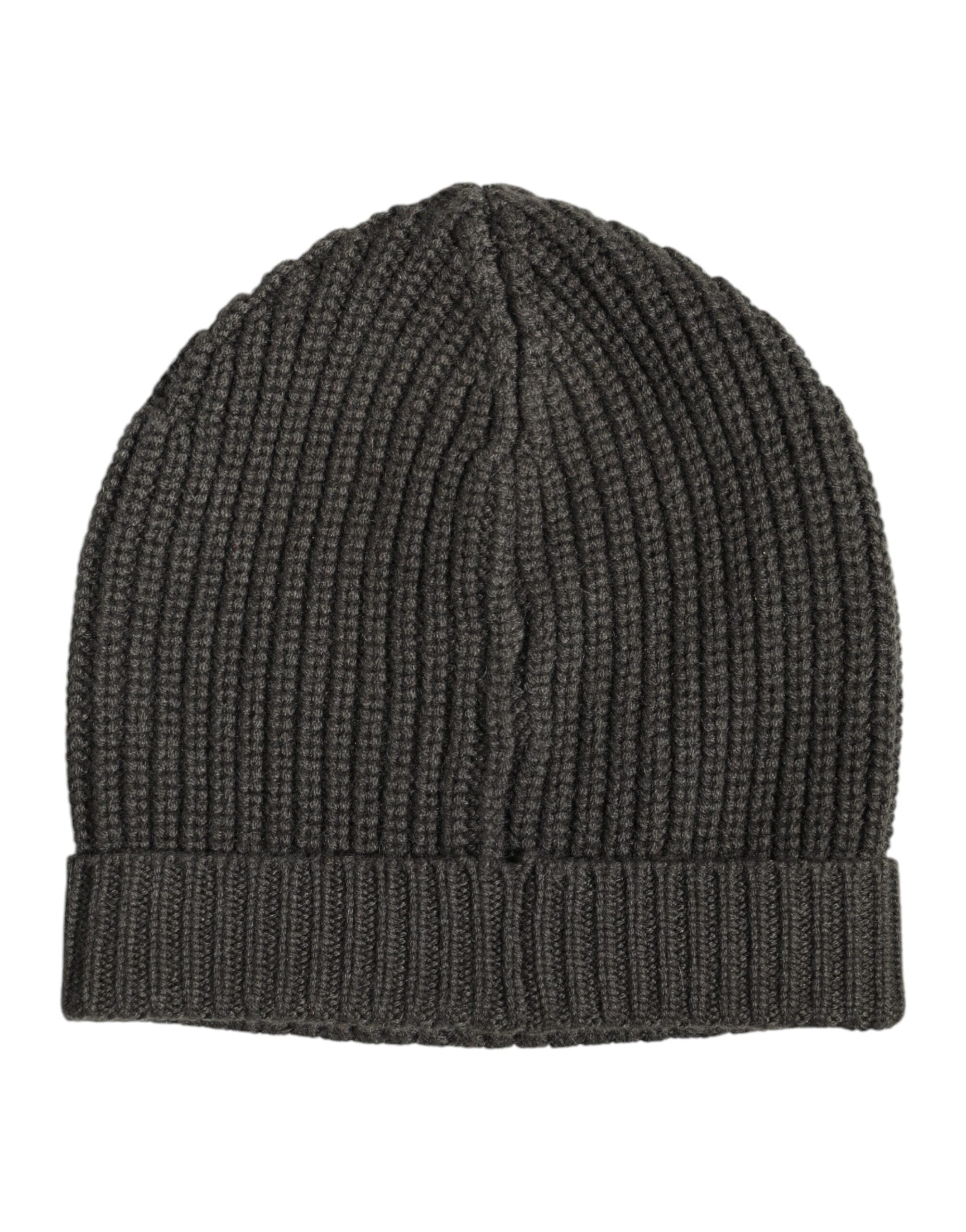 Dolce & Gabbana Dark Gray Cashmere Knit Winter Beanie Men's Hat