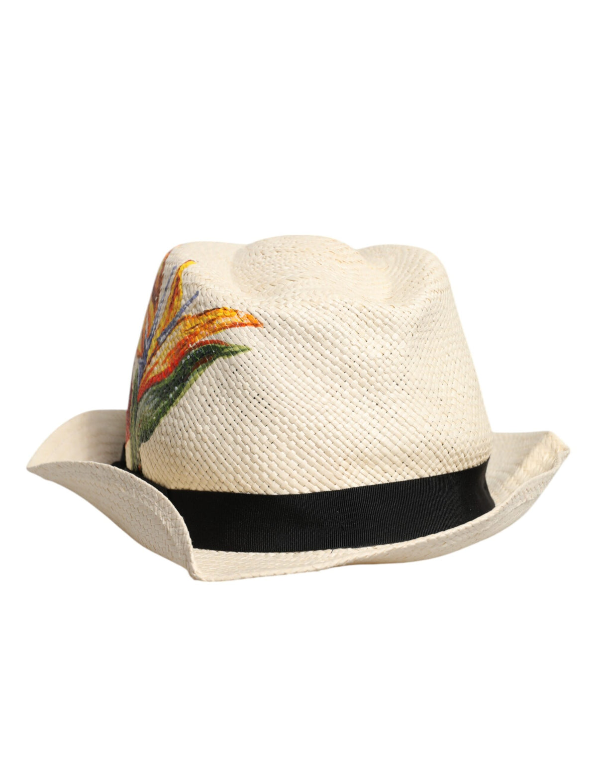 Dolce & Gabbana Beige Floral Print Straw Wide Brim Fedora Men's Hat (Pre-Owned)