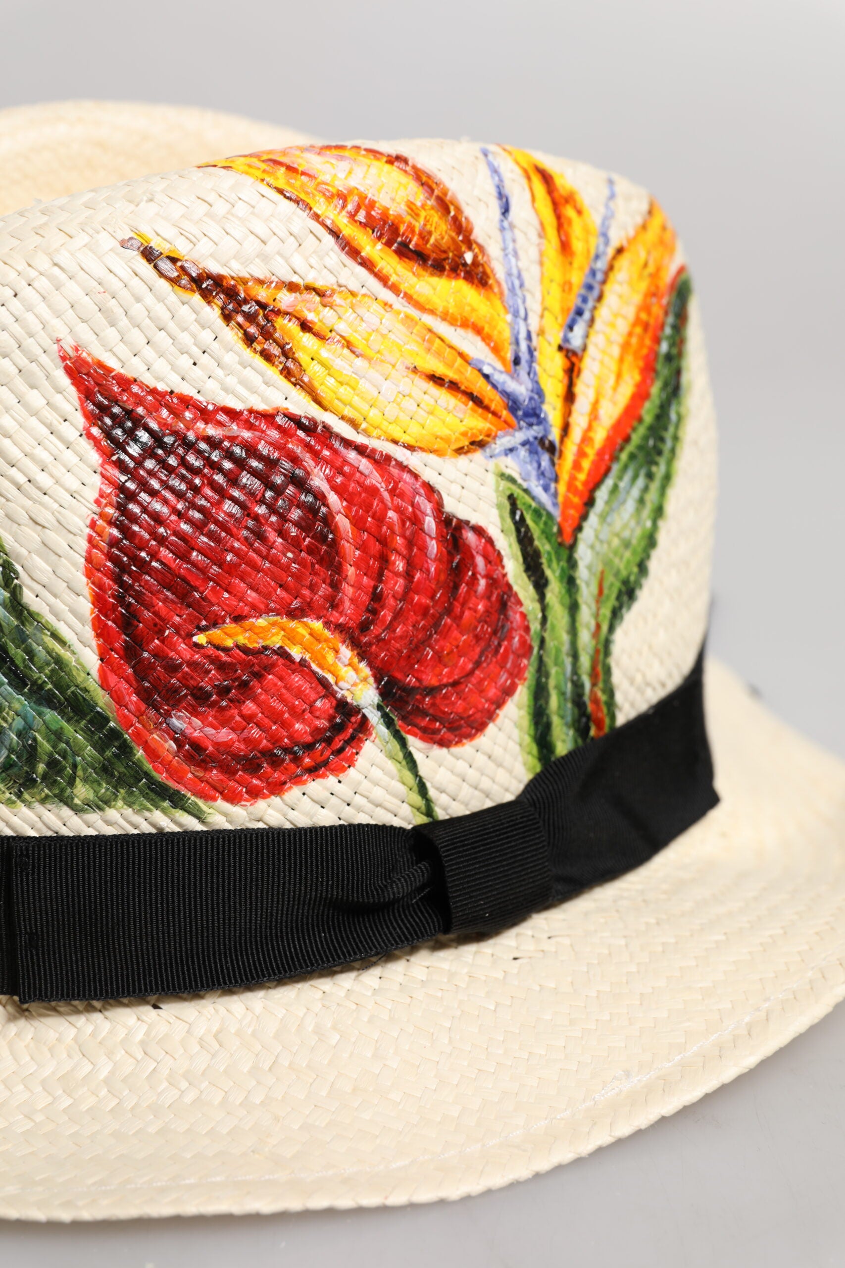 Dolce & Gabbana Beige Floral Print Straw Wide Brim Fedora Men's Hat (Pre-Owned)