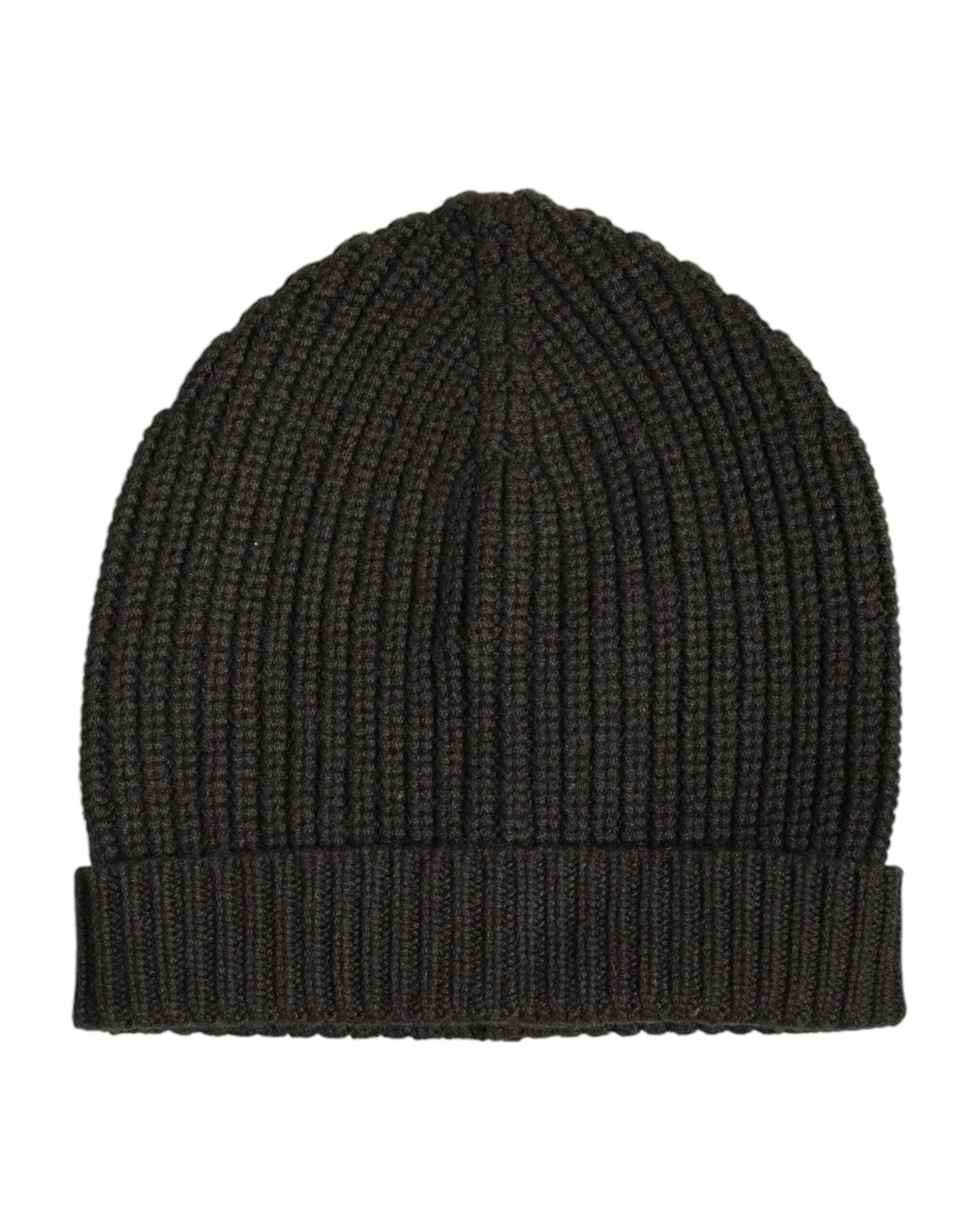 Dolce & Gabbana Dark Gray Cashmere Knit Winter Beanie Men's Hat