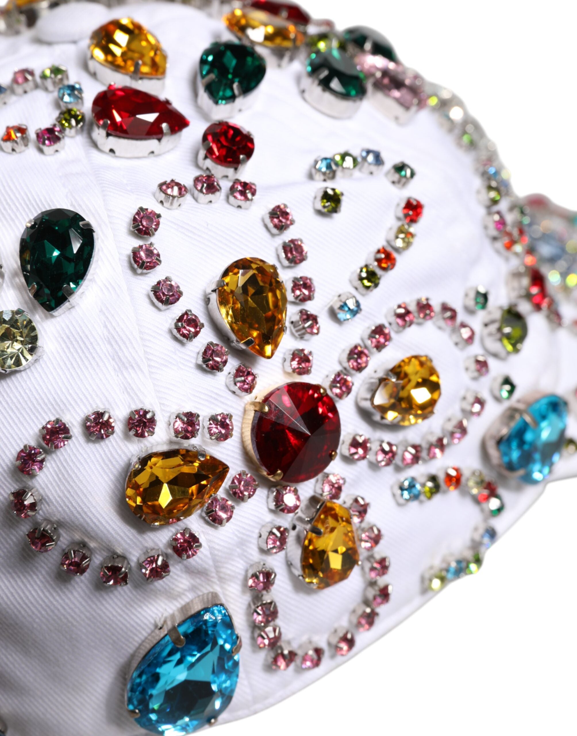 Dolce & Gabbana White Multicolor Crystal Embellish Baseball Men's Cap