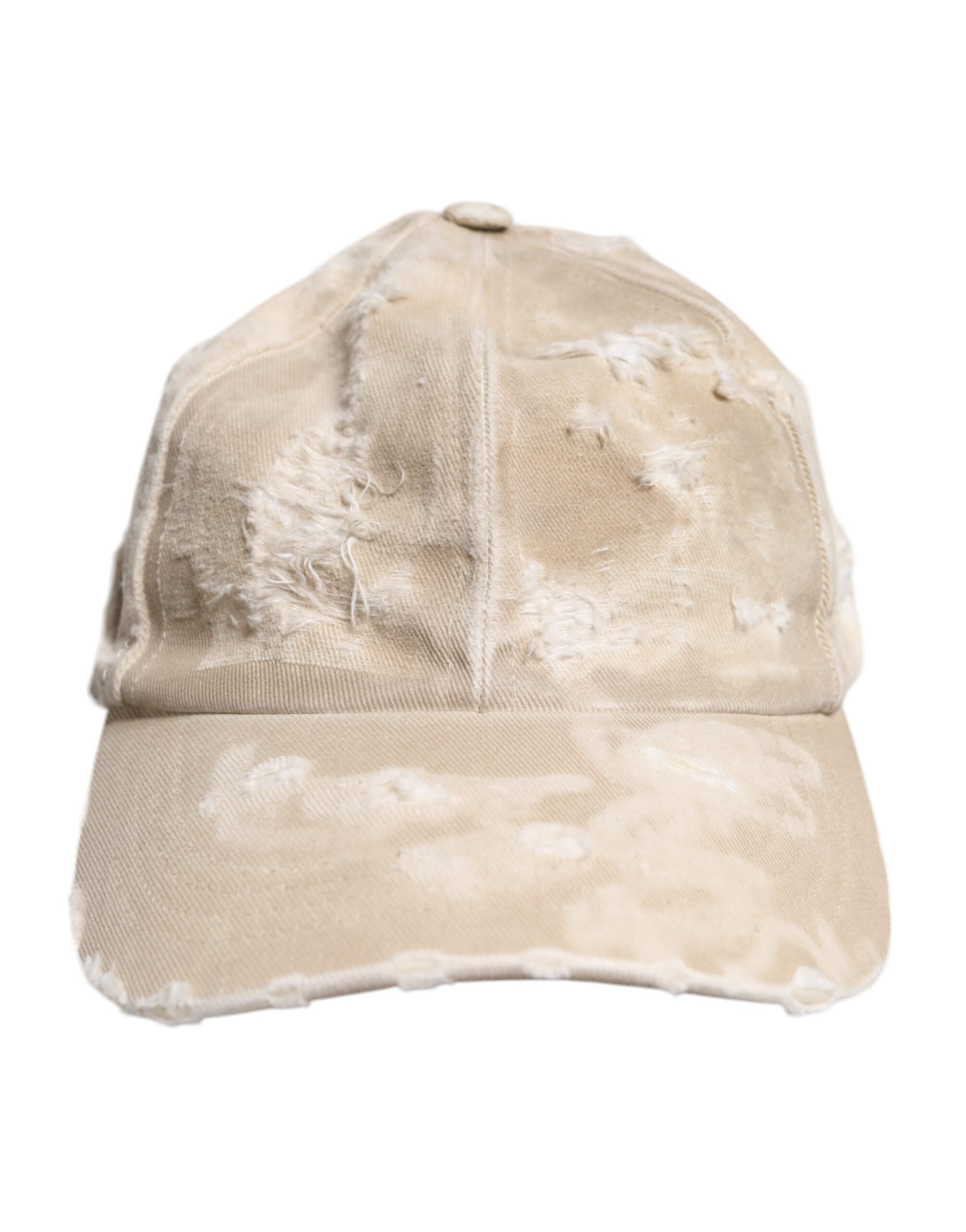 Dolce & Gabbana Beige Tattered Cotton 6 Panels Baseball Men's Cap