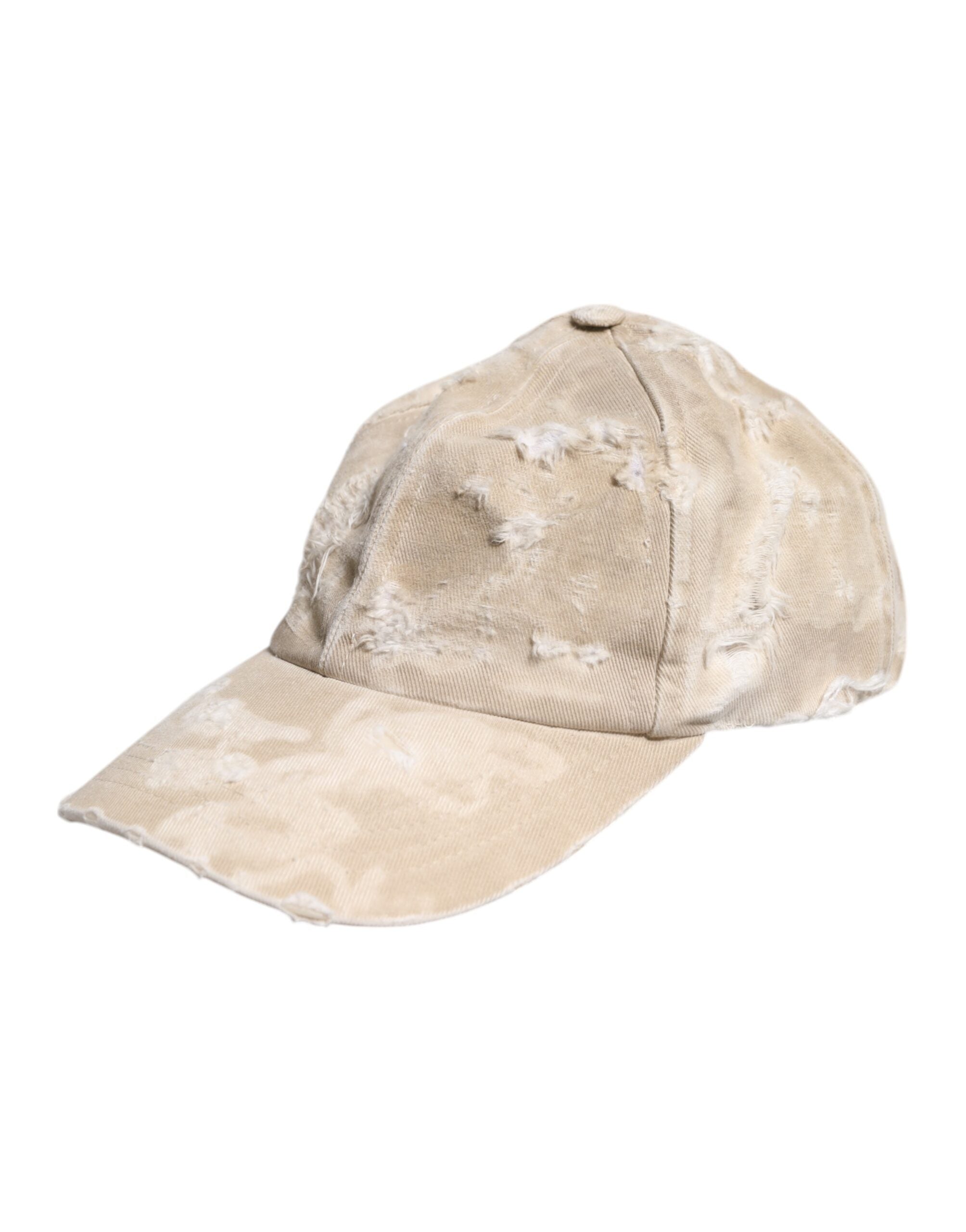 Dolce & Gabbana Beige Tattered Cotton 6 Panels Baseball Men's Cap