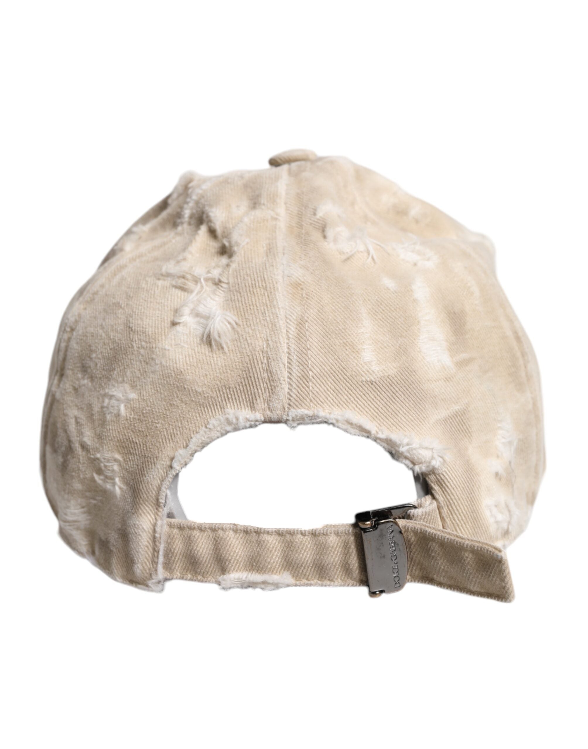 Dolce & Gabbana Beige Tattered Cotton 6 Panels Baseball Men's Cap