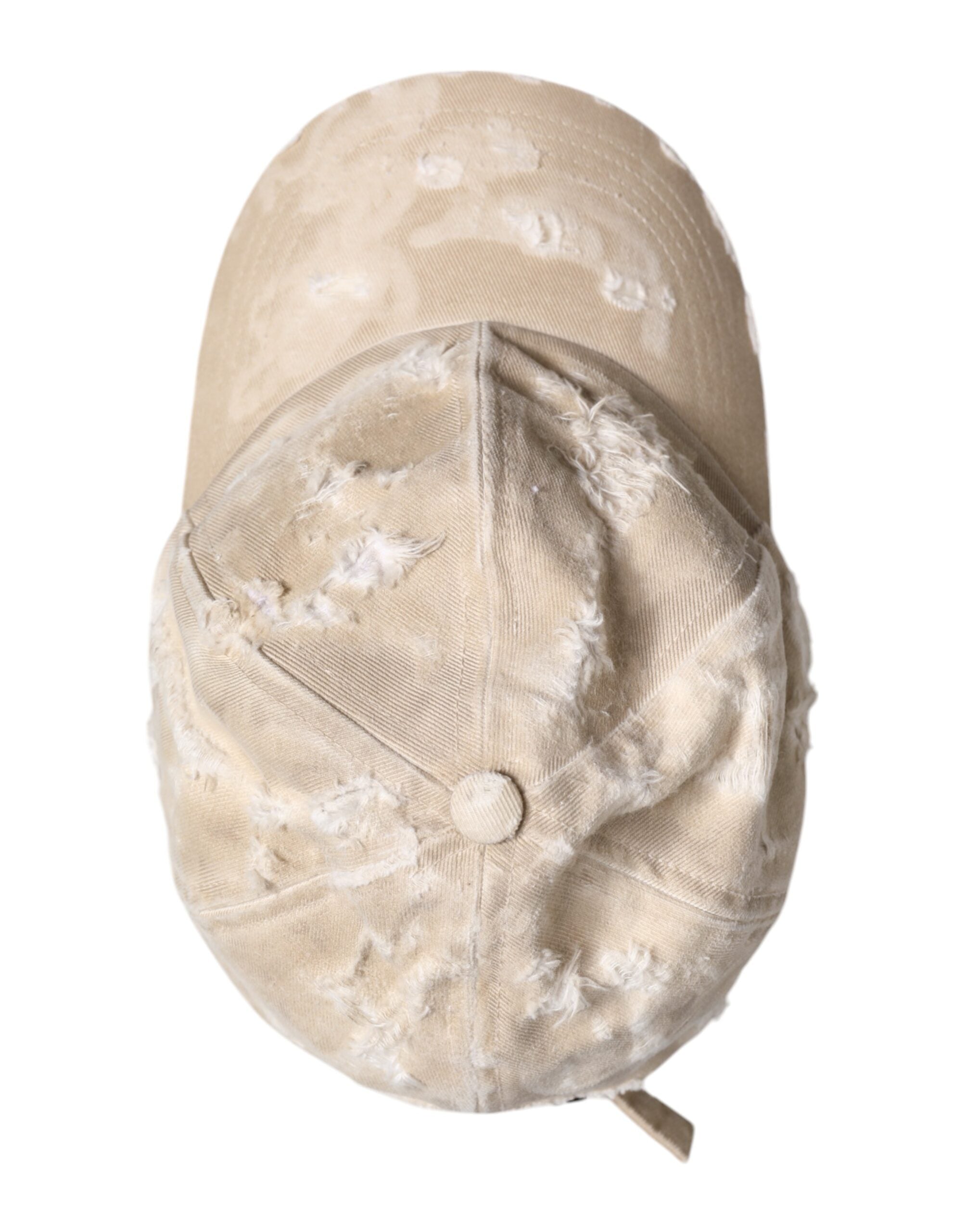 Dolce & Gabbana Beige Tattered Cotton 6 Panels Baseball Men's Cap