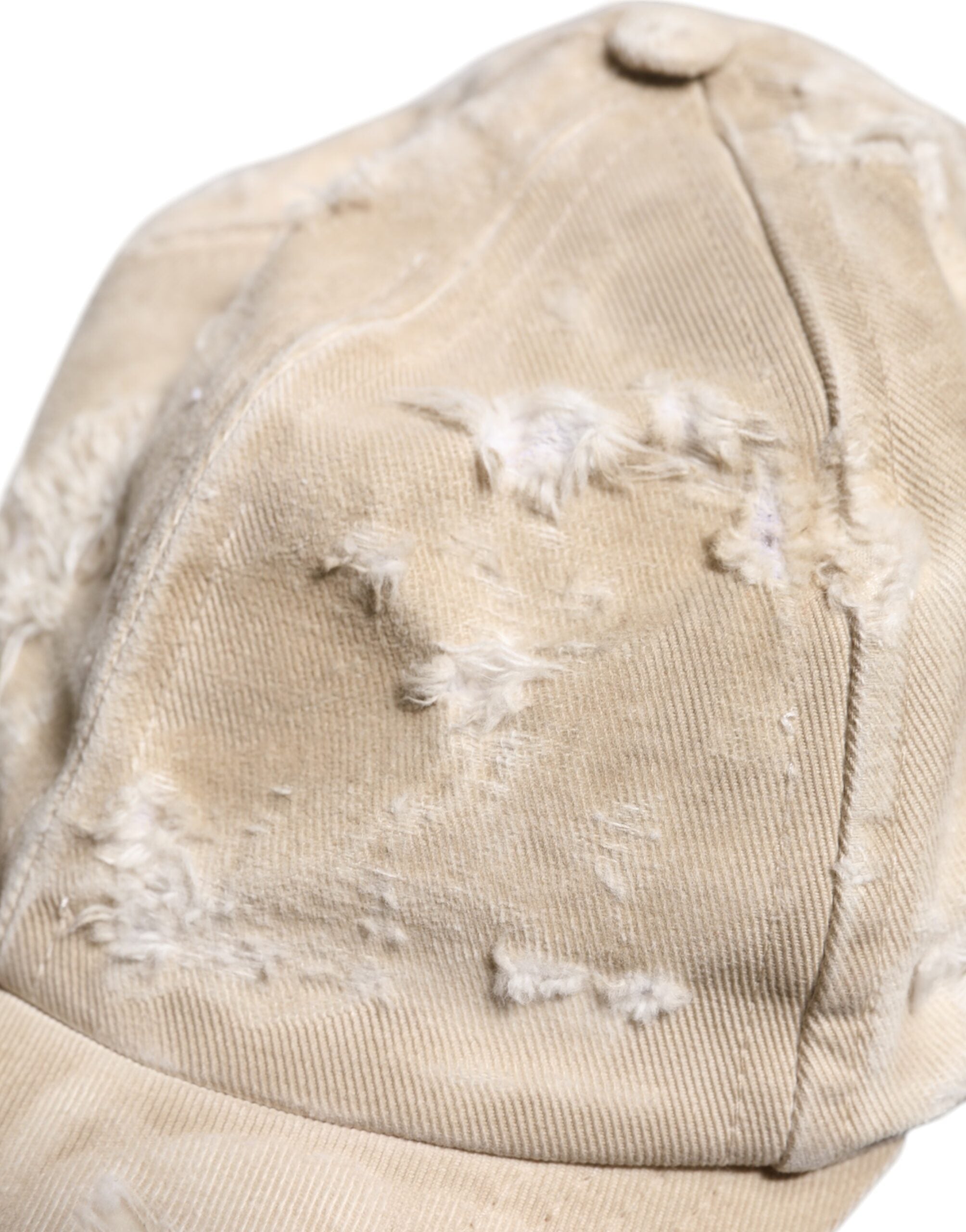 Dolce & Gabbana Beige Tattered Cotton 6 Panels Baseball Men's Cap